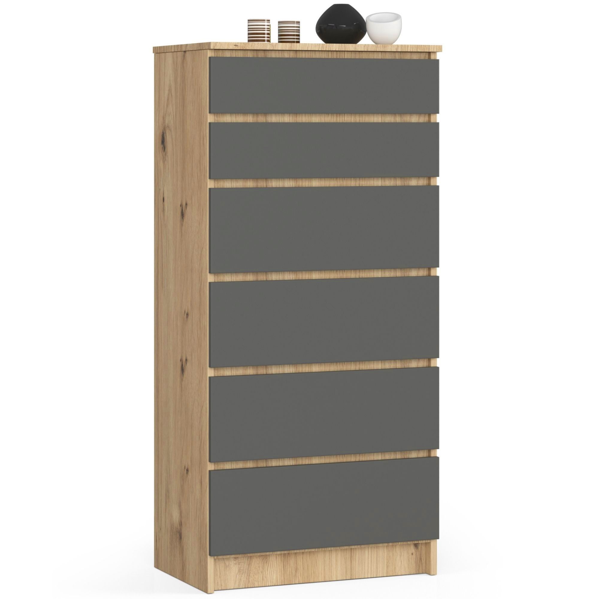 Komoda AKORD K60 Dąb Artisan 60 cm 6 szuflad kolor Grafit Szary mat 60x40x130 cm
