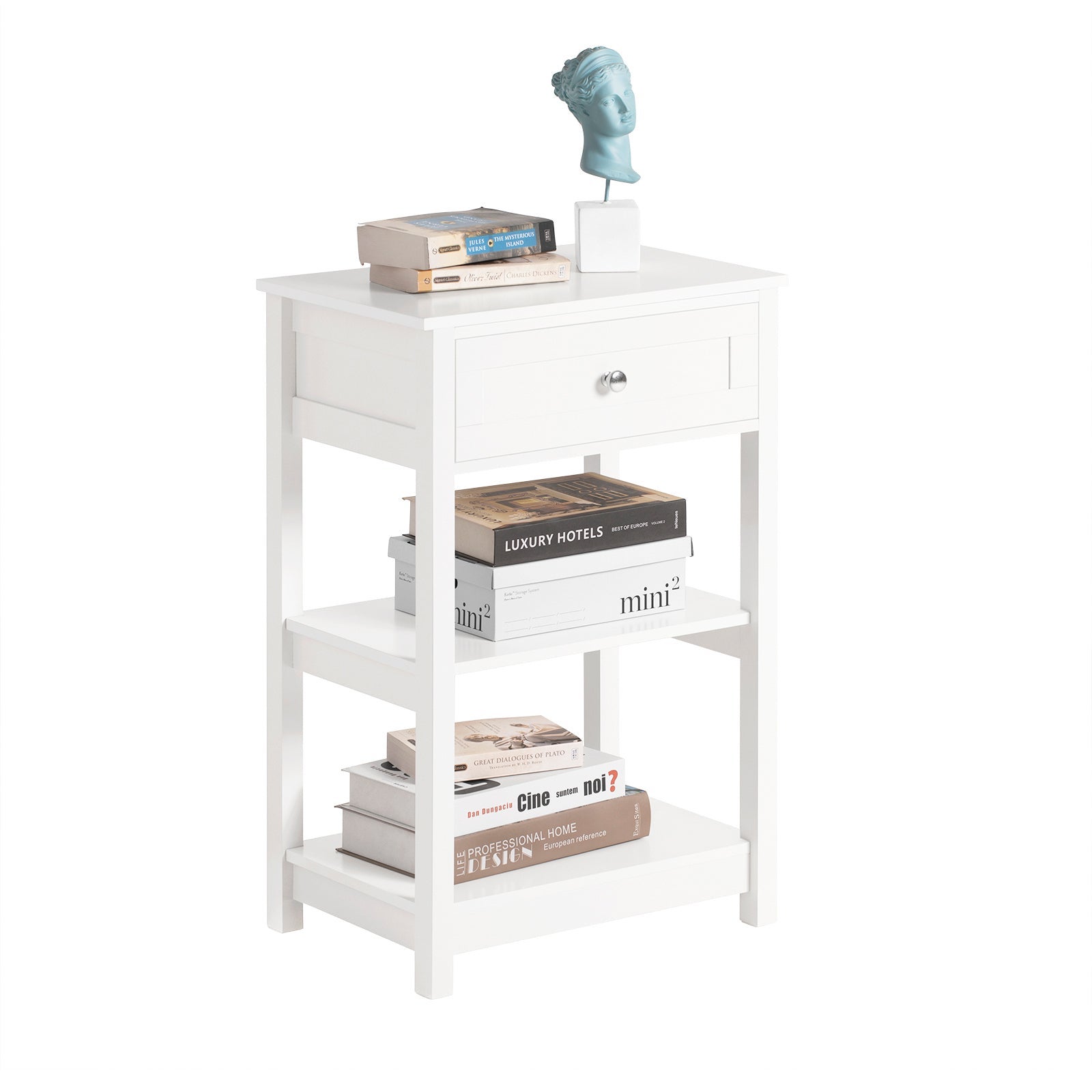 SoBuy Stolik Boczny Nocny Szafki pomocniczy Regał do sofa 1 szuflada FBT46-W