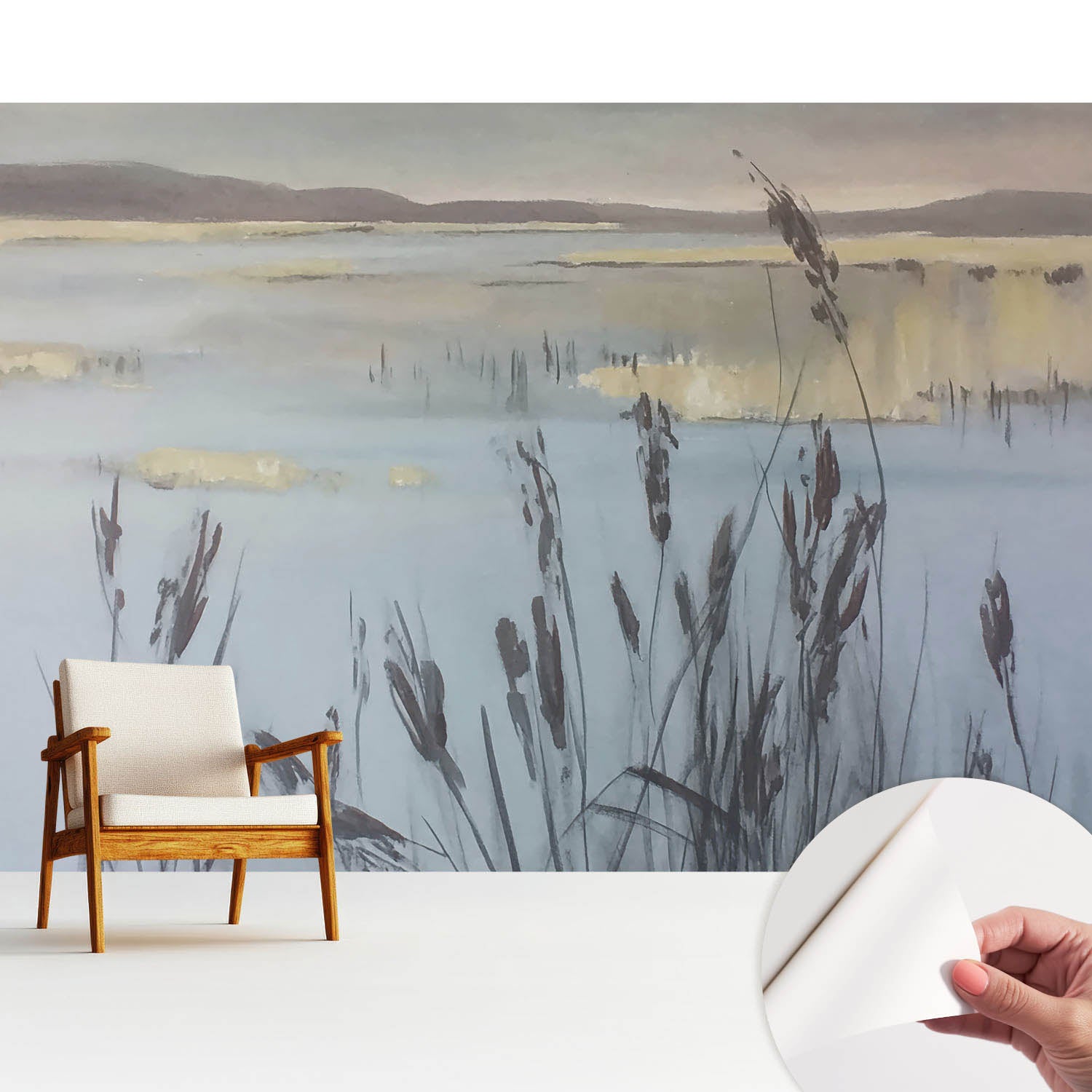 Tapeta samoprzylepna - nowoczesna stylowa elegancka wykończenie wysokiej jakości 312x219 cm - Jezioro z trzcinami refleksyjna przestrzeń TULUP