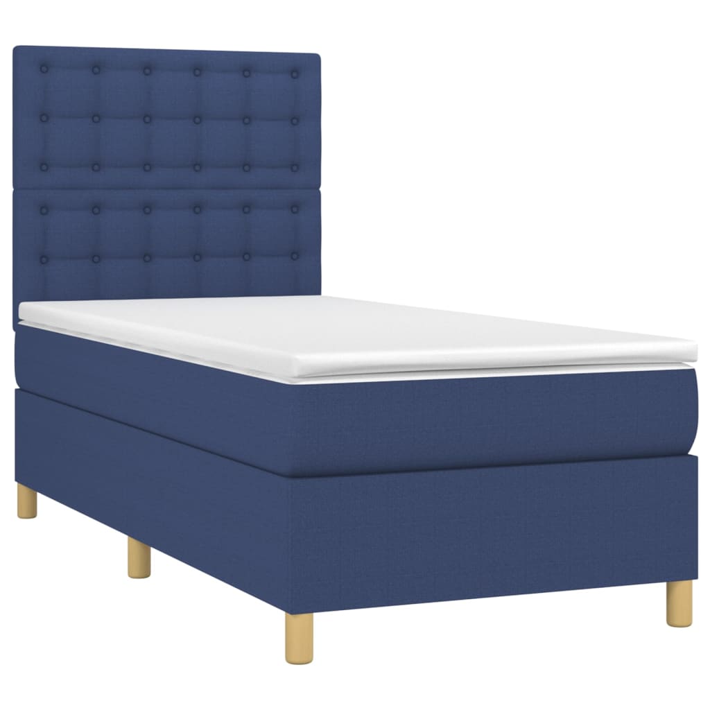 Sommier à lattes avec matelas bleu 100x200 cm en tissu - 3