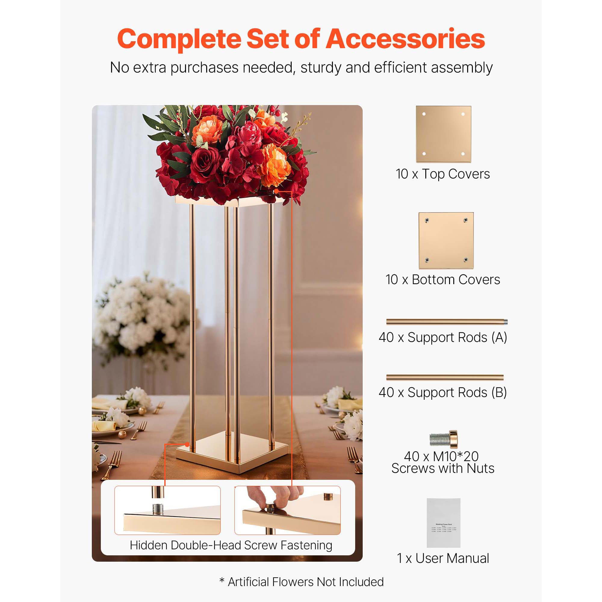 Lot de 10 supports SucceBuy pour fleurs de mariage, colonnes cylindriques de 80 cm avec panneau metallique, presentoir floral pour fetes,anniversaires - 5