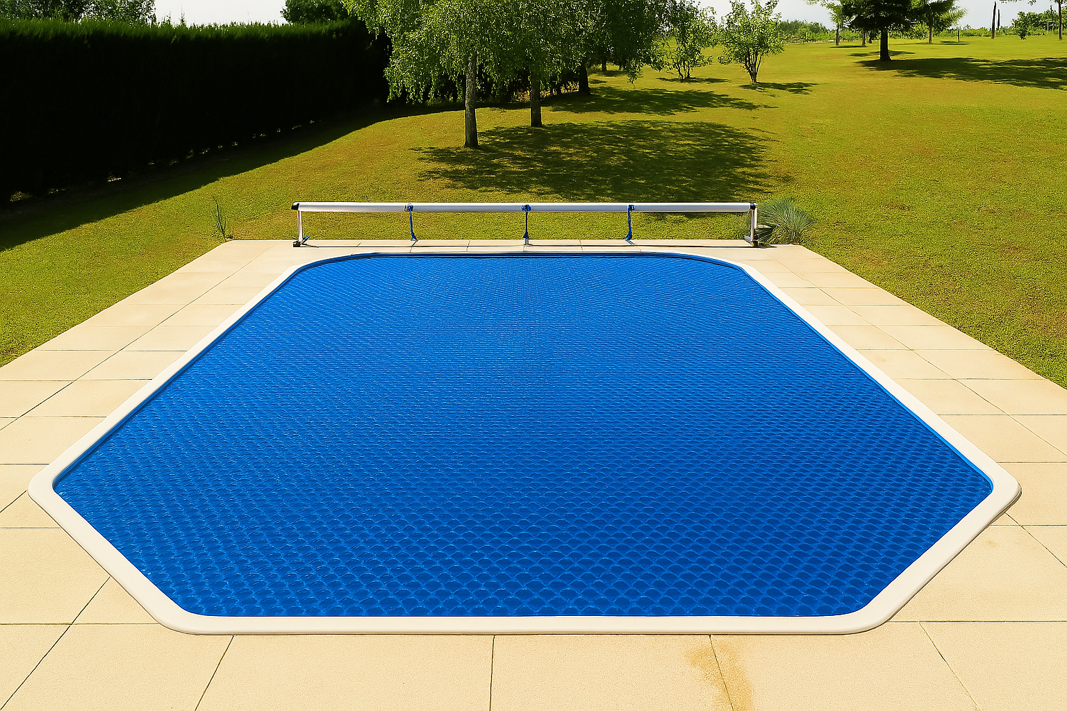 Bâche à Bulles Piscine 6,5x3 m OXO Dark Blue 500 microns - Non Bordée - Confection France - Kit oeillets et bâchette de protection - 3