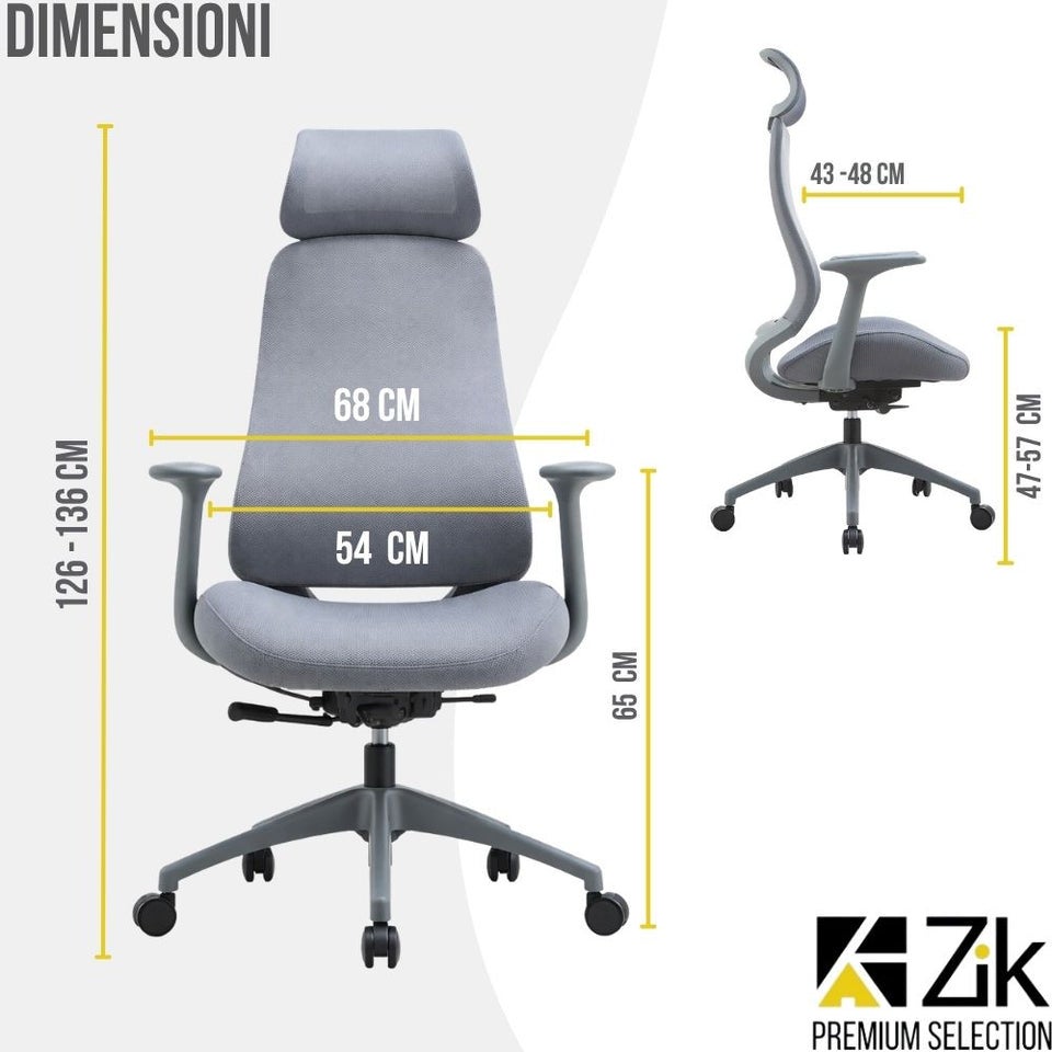 Fauteuil de bureau ergonomique pivotant, avec accoudoirs et appui-tête, assise coulissante et soutien lombaire, dossier oscillant, réglable - ZIK - 9