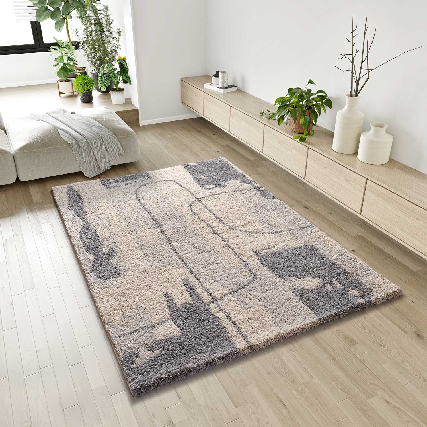 Prostokątny srebrny dywan do wnętrz 160 x 230 cm HELIA shaggy abstract - ATTICGO