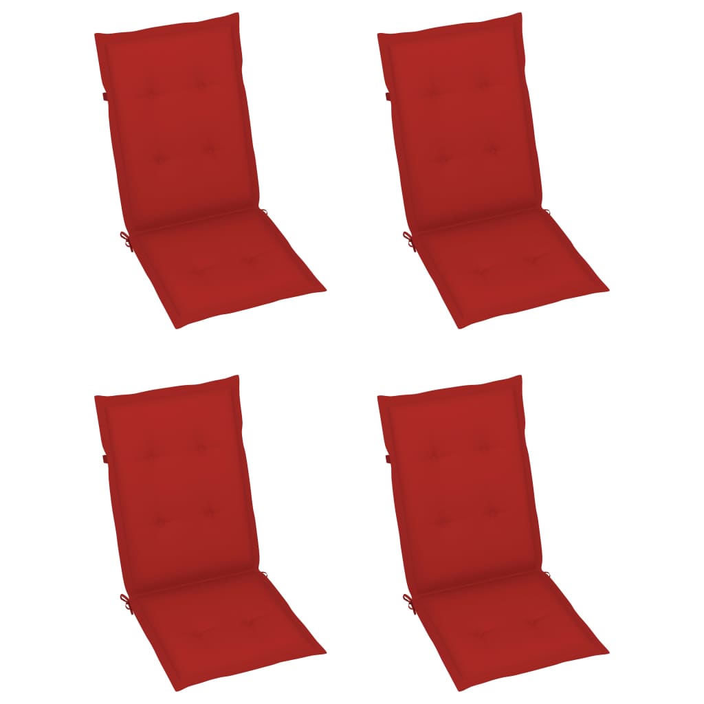 Chaises de jardin 4 pcs avec coussins rouge Bois de teck massif - 6