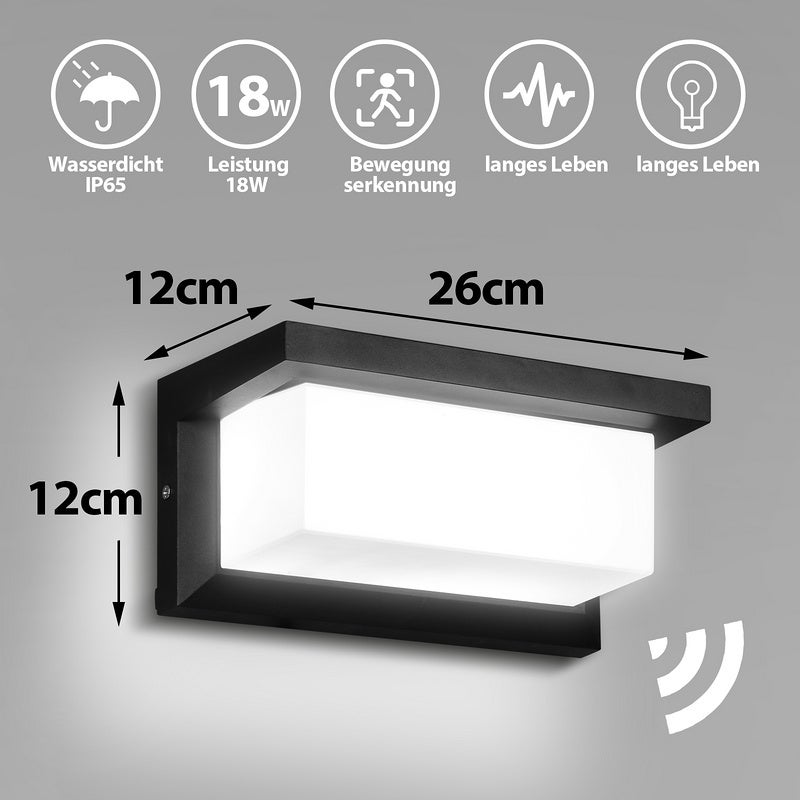 Applique murale LED 18W Lampe d'extérieur IP65 Détecteur d'intérieur Applique d'intérieur Blanc froid - 2