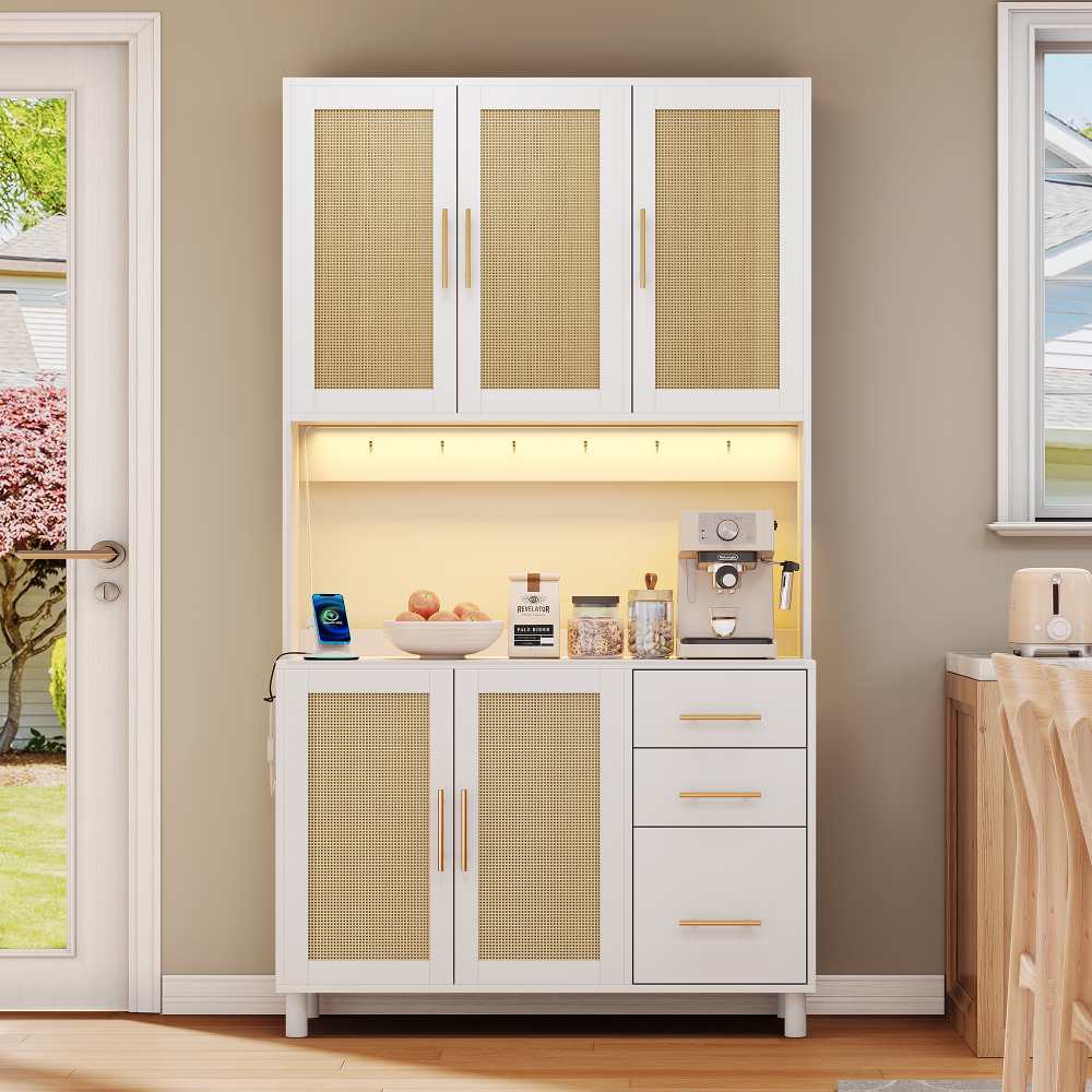 Kredens Küchenanrichte 183 cm z aplikacją LED, 3 Schubladen, USB i Steckdosen, Verstellbare Einlegeböden, Goldene Metallgriffe