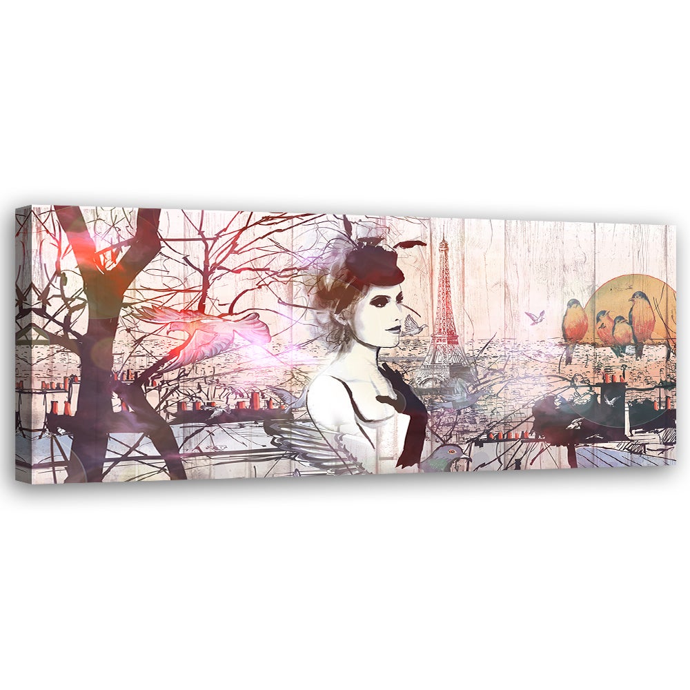 Obraz na płótnie, Kobieta na tle wieży Eiffla 120x40