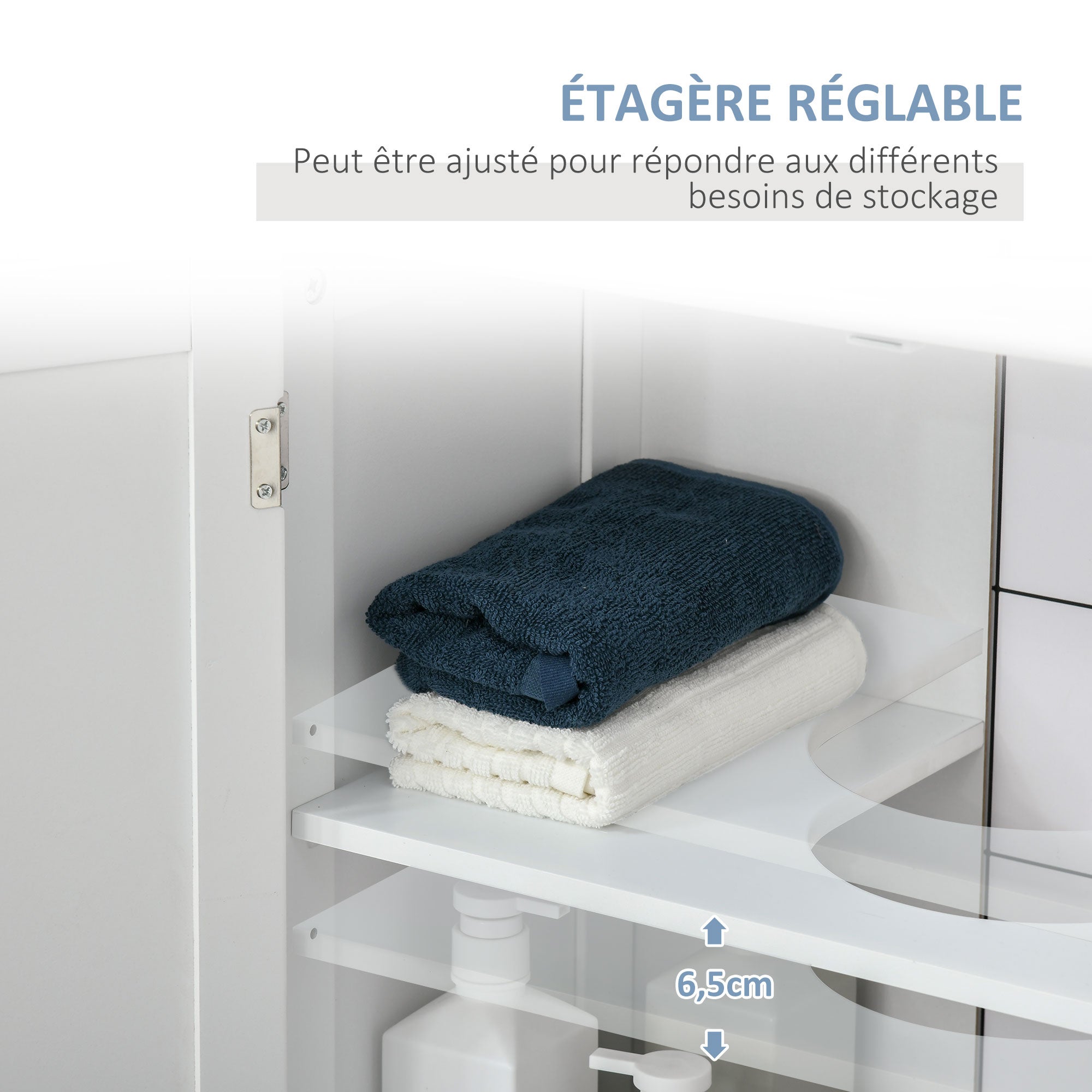 Meuble salle de bain sous lavabo - meuble sous-vasque - placard 2 portes avec étagère - dim. 60L x 30l x 60H cm - en bois blanc - 8