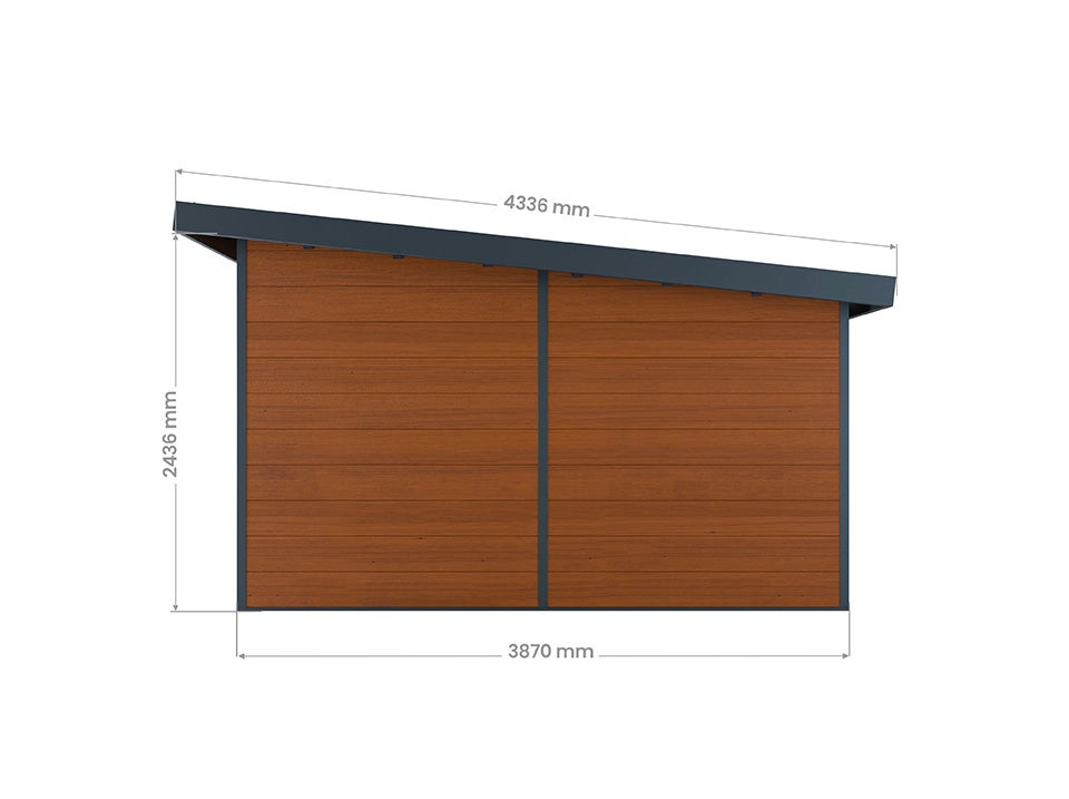 Caseta de madera composite ALMA - 15m² marrón - Grosor de lamas: 28 mm - Caseta de jardín - Rejillas de ventilación - Puerta doble - Canalón - 7