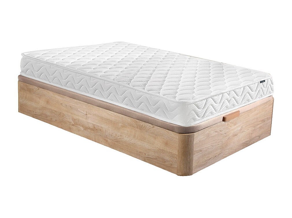 Zestaw 90 x 190 cm stelaż ze skrzynią naturalny jasny + materac z pamięcią kształtu o grub. 15 cm - PELOPS marki YSMÉE