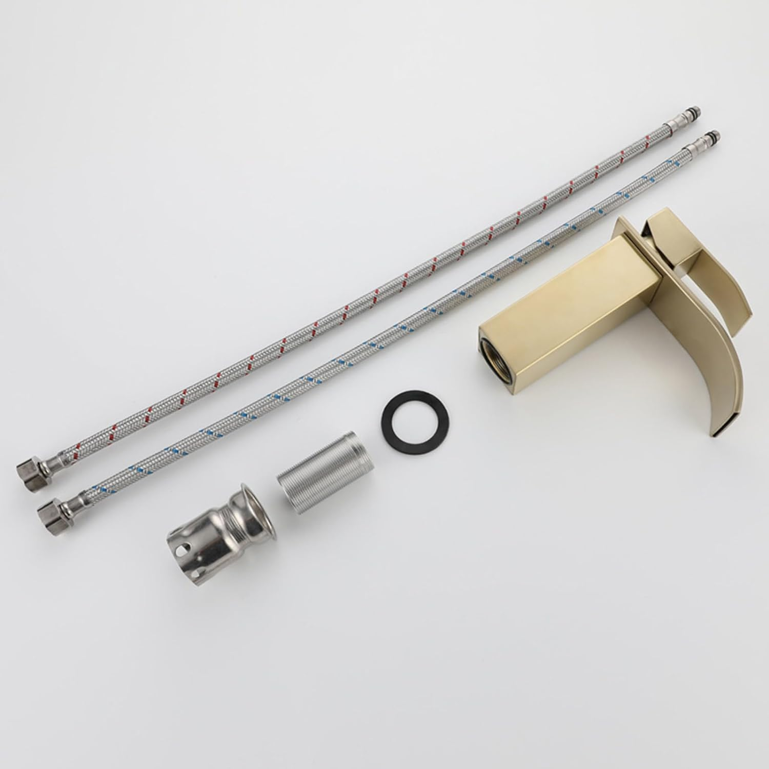Robinet de lavabo à cascade or en acier inoxydable 304 Mélangeur chaud et froid pour salle de bains Robinet de lavabo à quart de cercle - 5