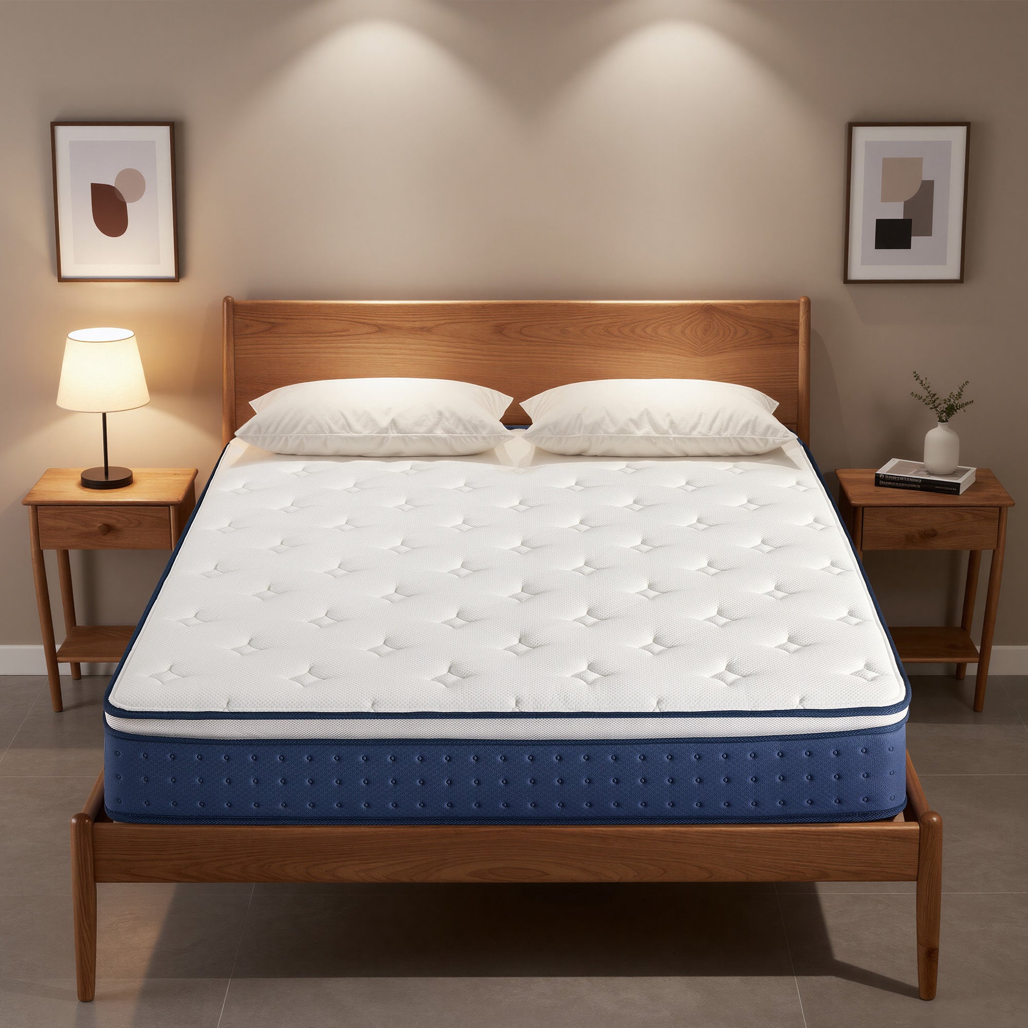 Matelas à Mémoire de Forme, 140 x 190 × 25 cm, Hybride Ressorts Ensachés, Soutien 7 Zones, Housse Respirante, Bleu - 7