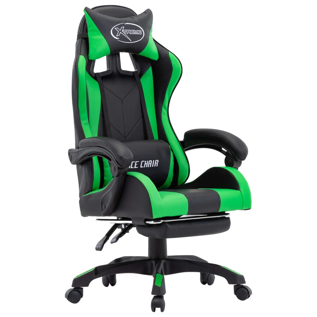 Silla gaming | silla de oficina | silla gamer ergonomica con reposapiés cuero sintético verde y negro cfw294399