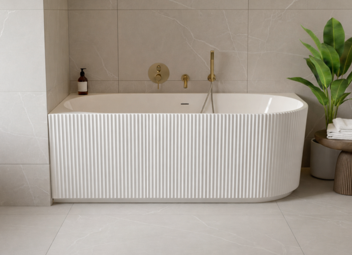 Baignoire d’angle gauche avec bonde et vidage – 170 x 75 cm – Blanc brillant rainuré – PERLE - 2
