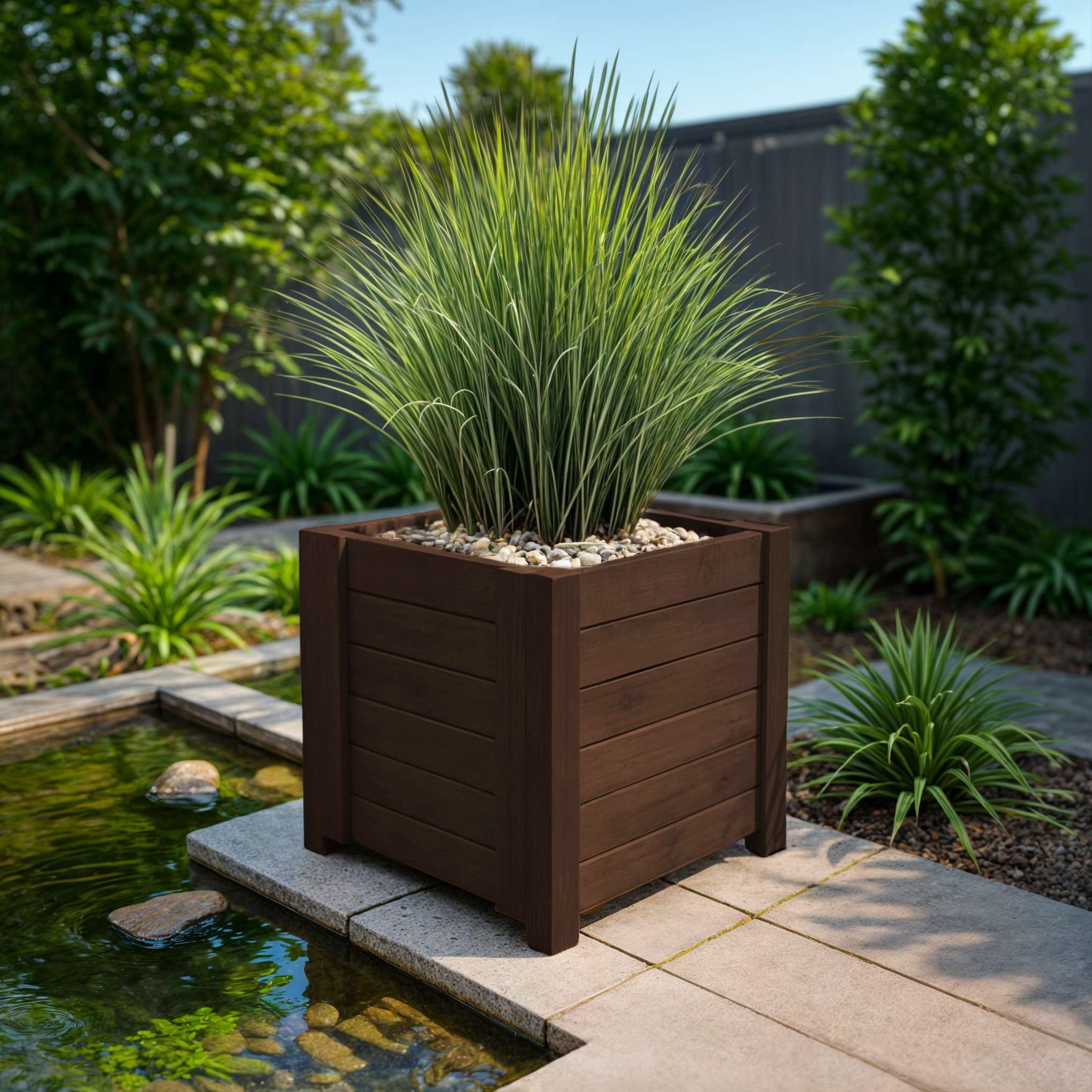 Jardinière BOGATECO en bois | Pot de fleur parfait pour le jardin | Imperméabilisé | Avec Agro-Textile | 39x39x40cm | Marron foncé - 4