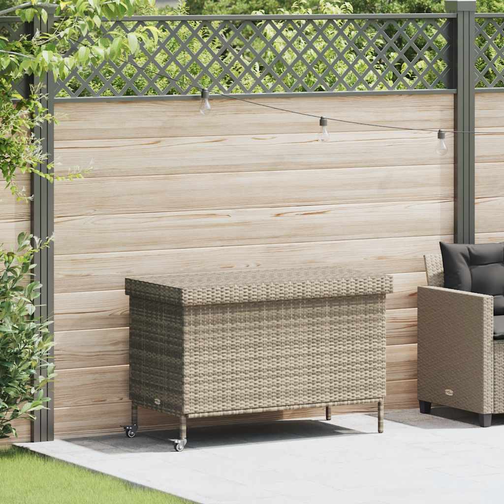 Baúl jardín con ruedas gris claro 110x55x73 cm ratán sintético | Leroy ...