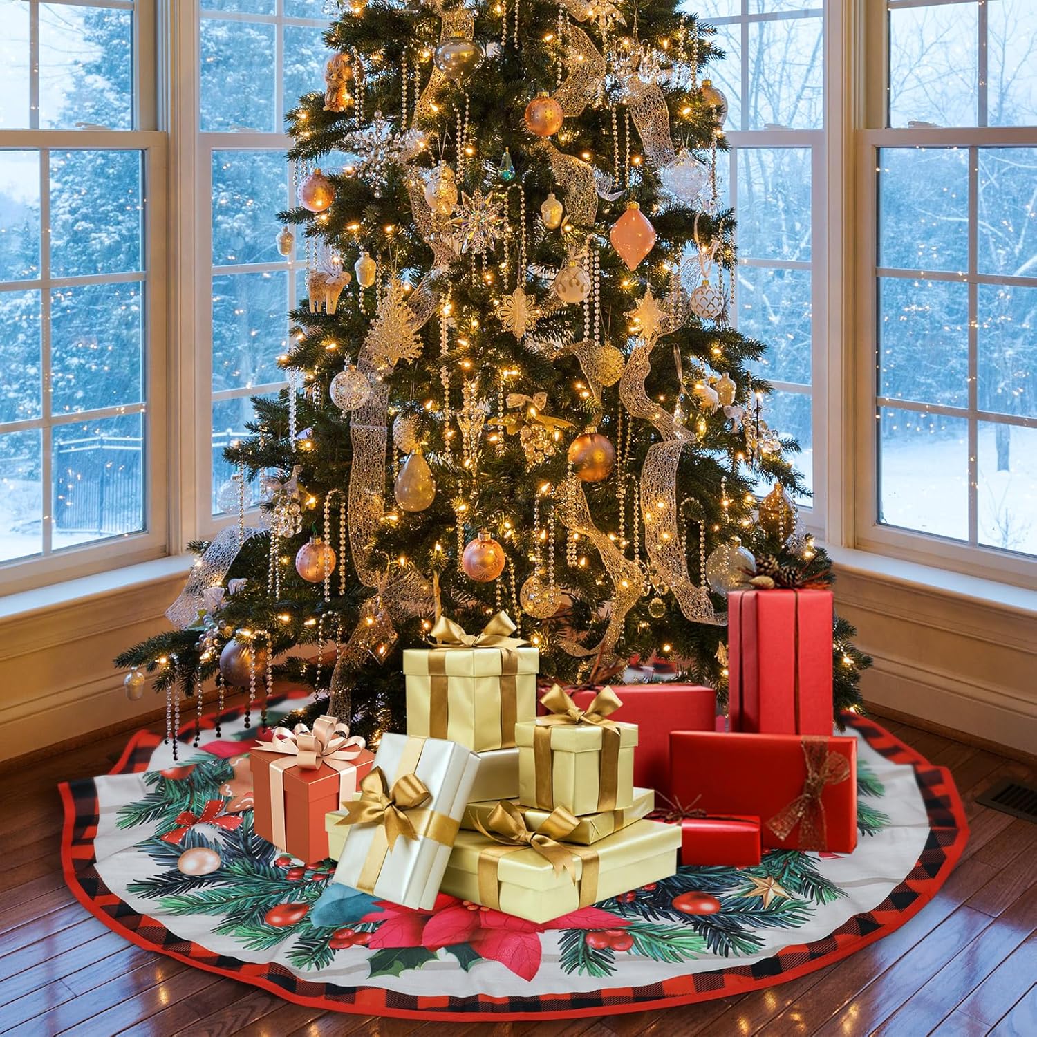 Jupe De Sapin De Noël 92cm - Couvre-pied En Polyester Pour Décorer Votre Arbre