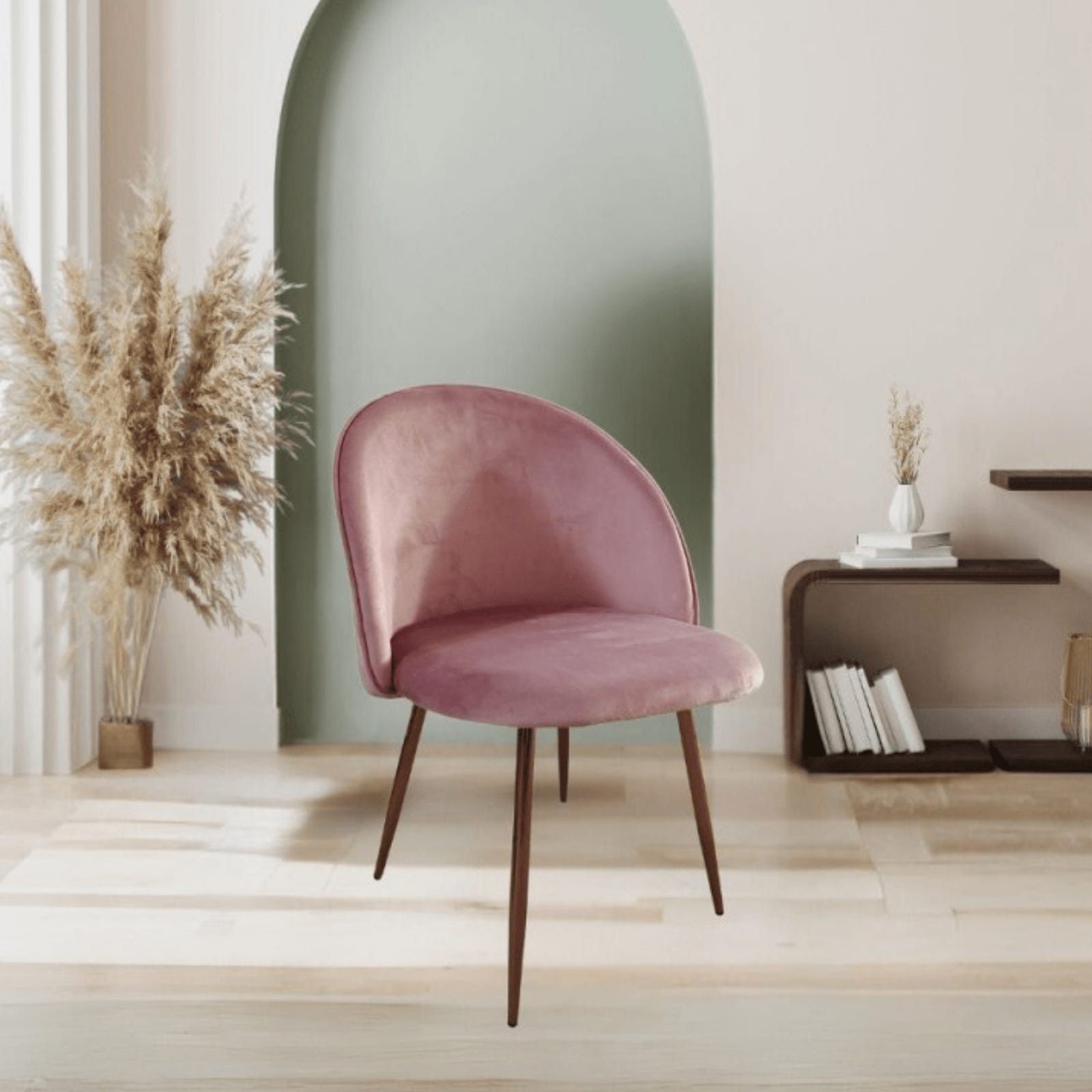 Deghi Sedia Tessuto Gambe Legno Sedia Rosa Velluto Deghi Sedia