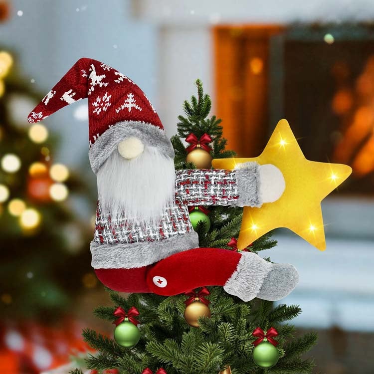 Topo de árvore de Natal com estrela iluminada e comando, enfeite de Natal gnomo, prendedor de cortina de Natal, decorações de Natal - 2