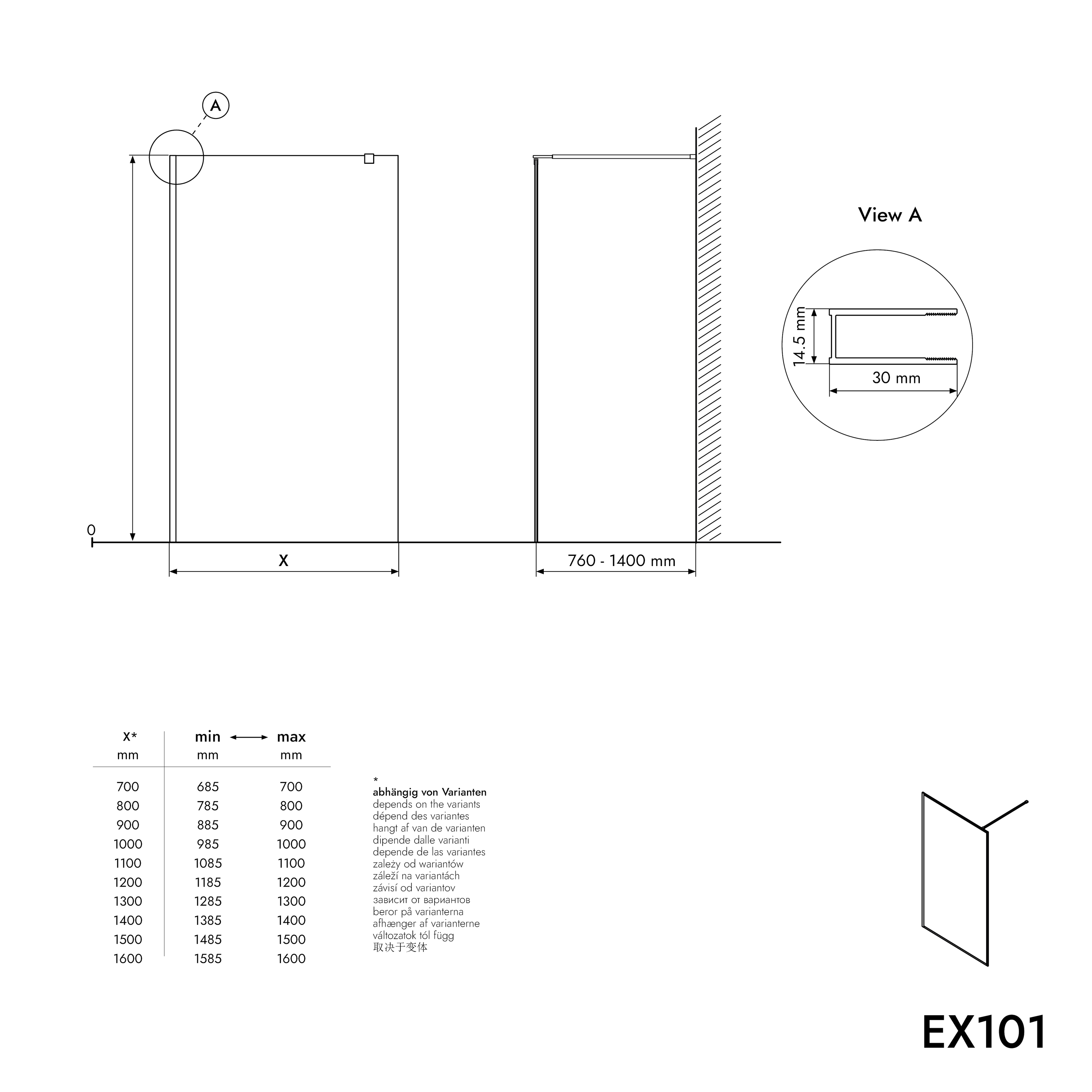 Bernstein Ścianka prysznicowa Walk-In EX101 przezroczyste szkło ESG 8mm kabina prysznicowa 80cm - 6