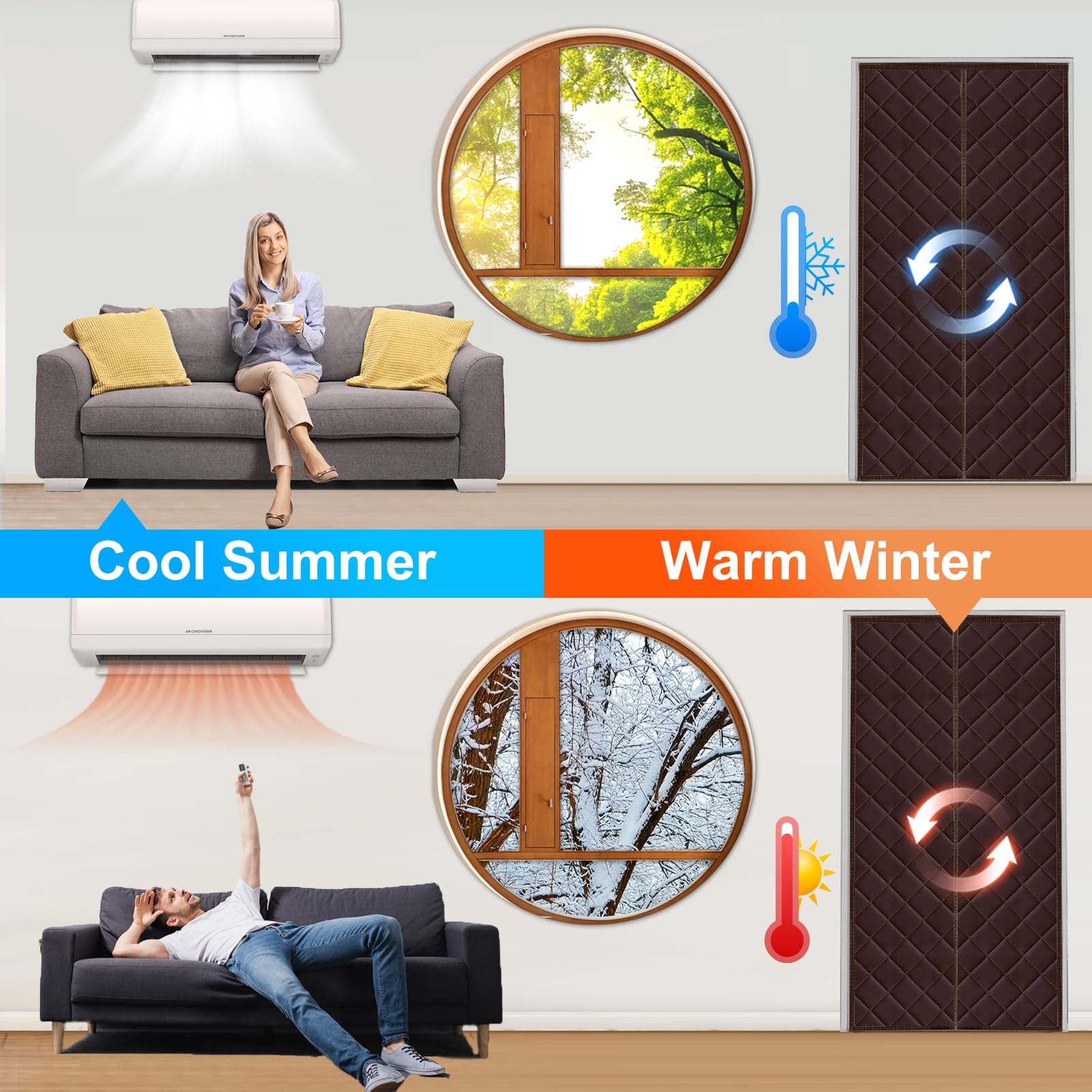 Tenda antivento in cotone spesso, adatta per l'inverno, isolamento termico magnetico, impermeabile e insonorizzata, 80X220 cm - 3