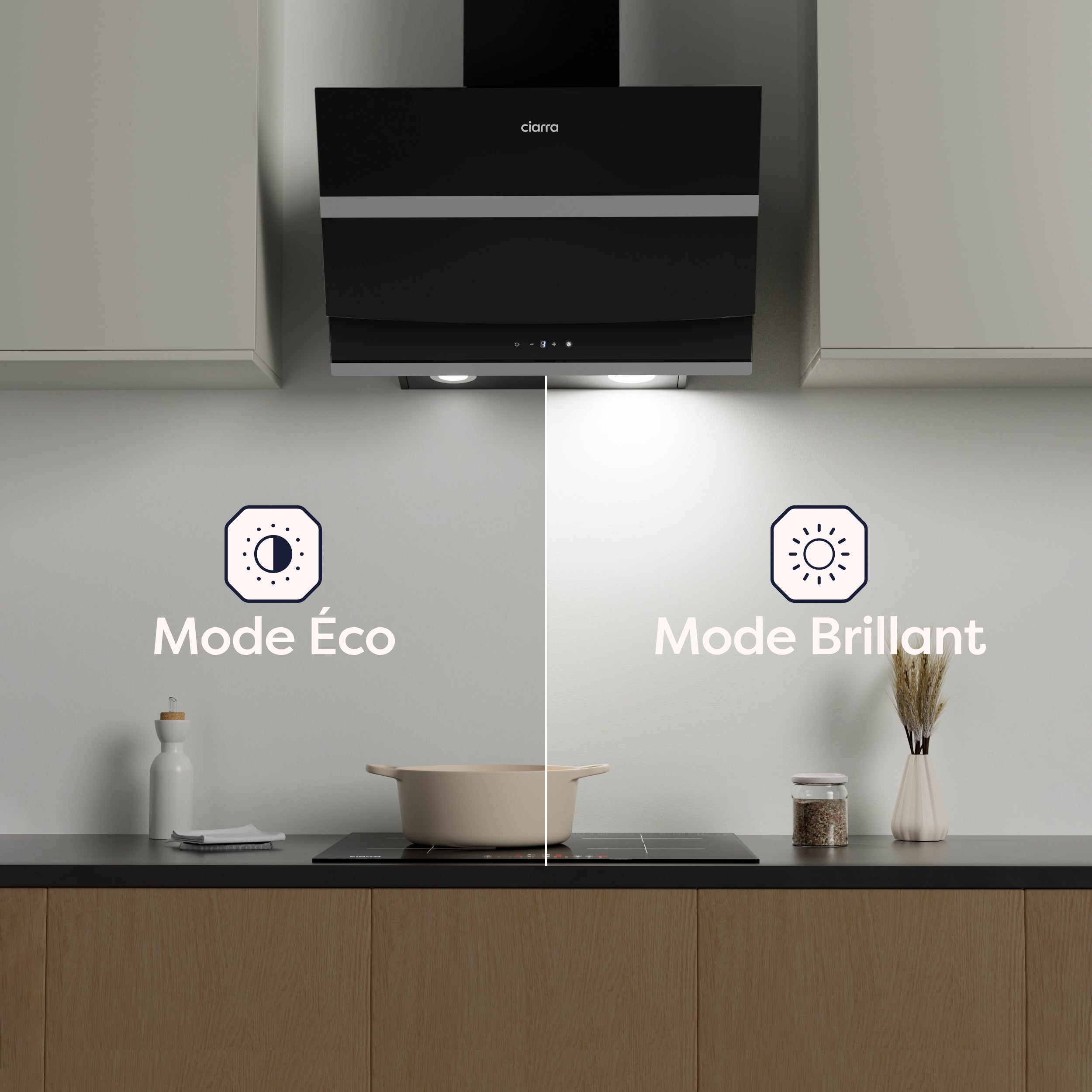 CIARRA Hotte Tactile 60cm 650 m3/h Classe A+++ 4 Vitesses Booster Wi-Fi Connecté Touche Tactile Verre Noir 736NBK60 - 3