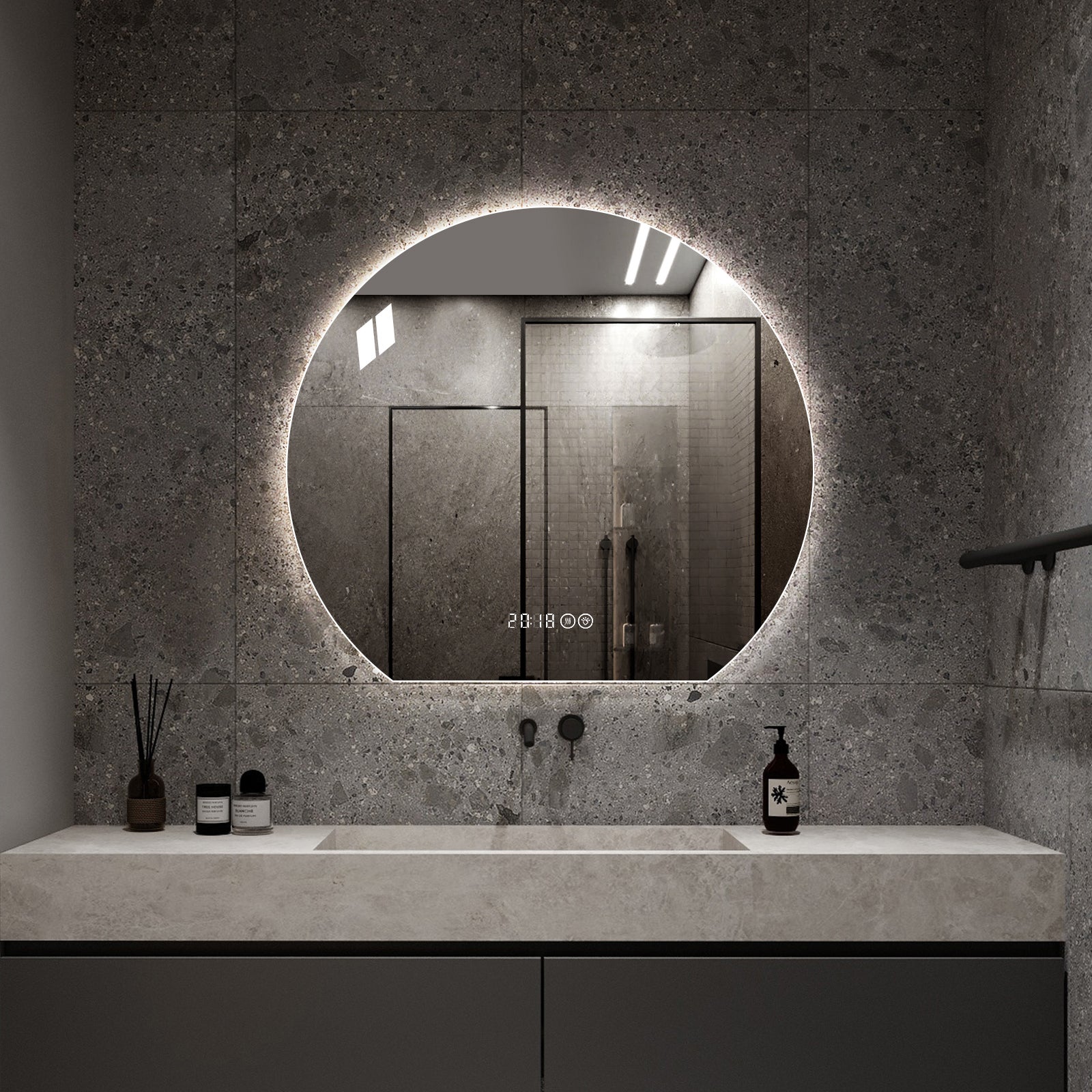 Espejo 80x72 cm con LED, función antiempolvamiento, 3 temperaturas, de ...