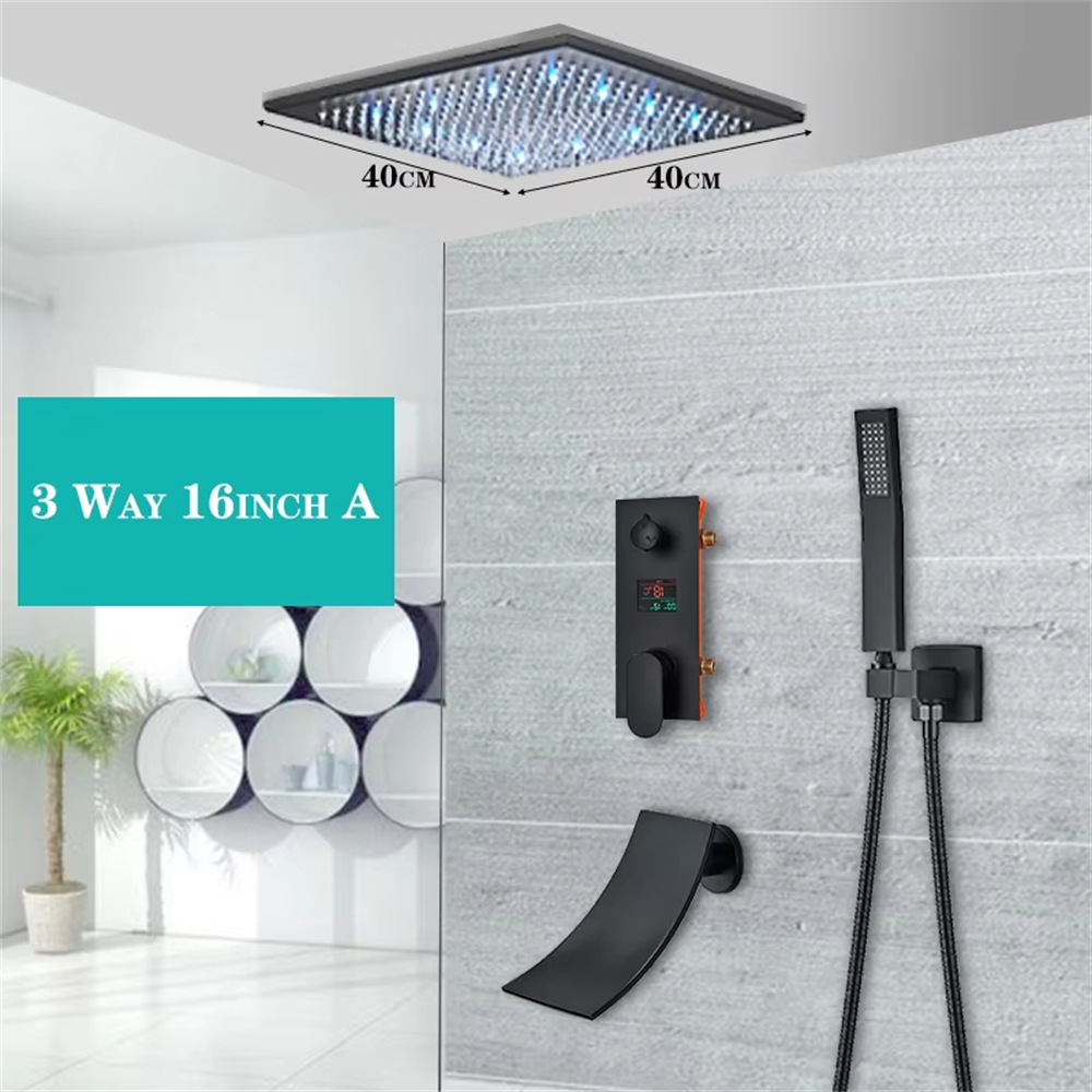 Ensemble de douche moderne de 40 cm de large, affichage thermostatique à LED, ensemble de douche de salle de bain à montage mural - 7