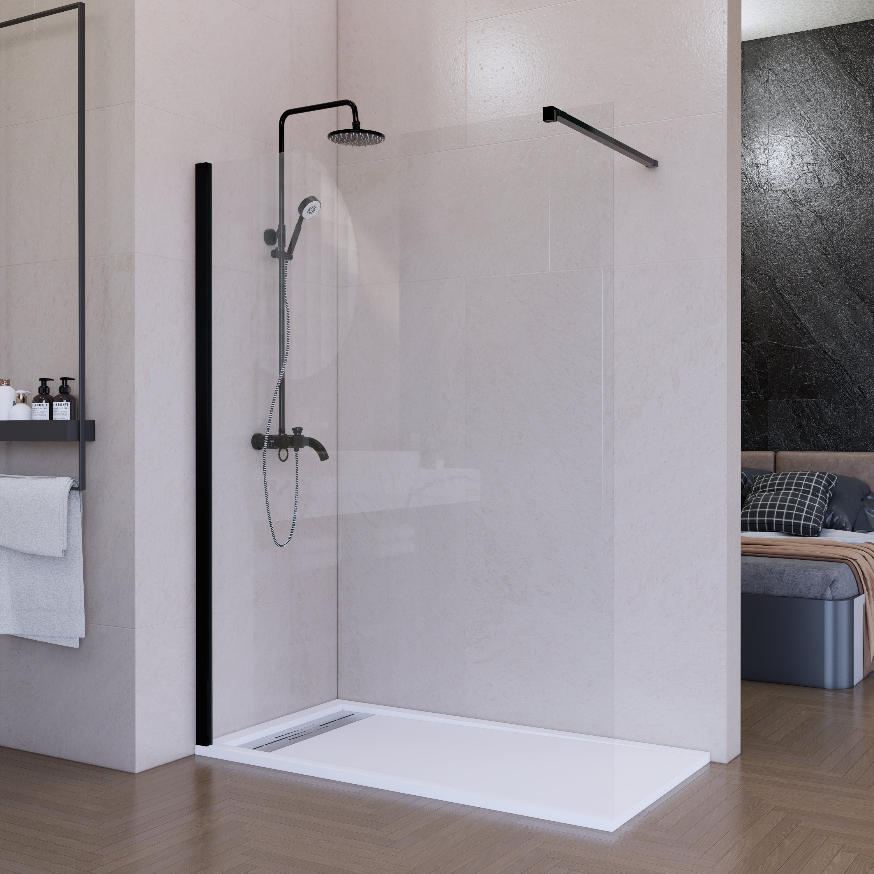 Paroi de douche fixe à l'italienne l.90xH.200cm, Walk In verrière atelier, verre transparent