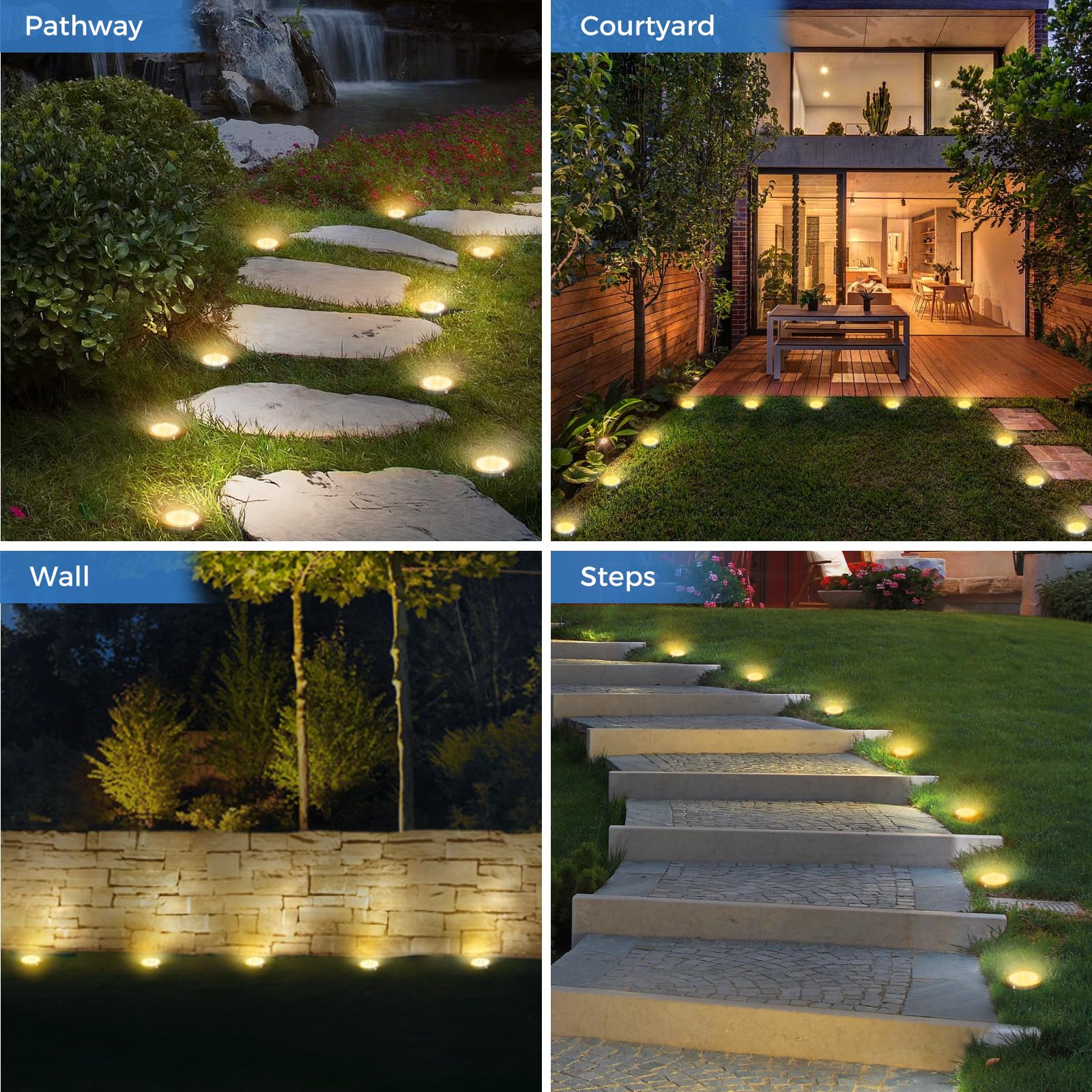 Lumiere Solaire Au Sol Lot de 4, Lampe Solaire Exterieur Jardin 8 LED, Étanche Spot Solaire Extérieur pour Chemins Allée Pelouse Terrasse Cour - 6