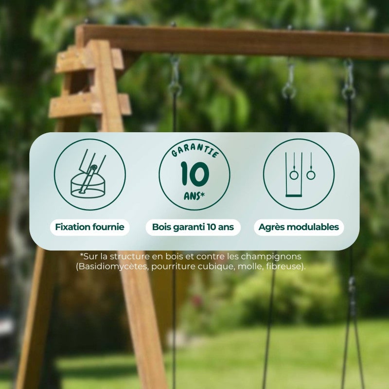 Portique en bois carré 2 agrès avec balançoire bébé et toboggan PRUNE - 6