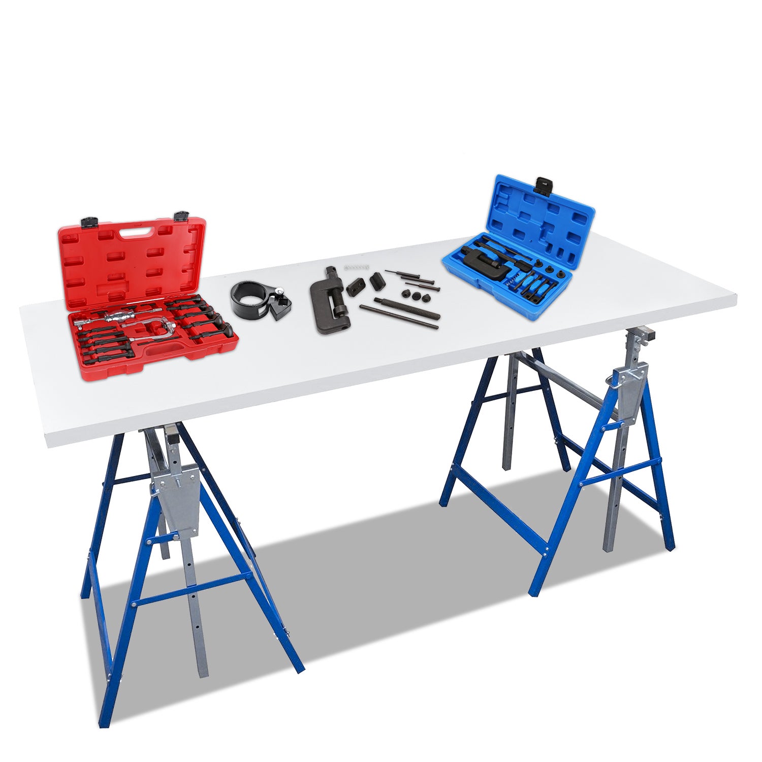 Lot de 2 tréteaux bleus télescopiques, hauteur réglable de 80 à 130 cm, surface antidérapante - 5