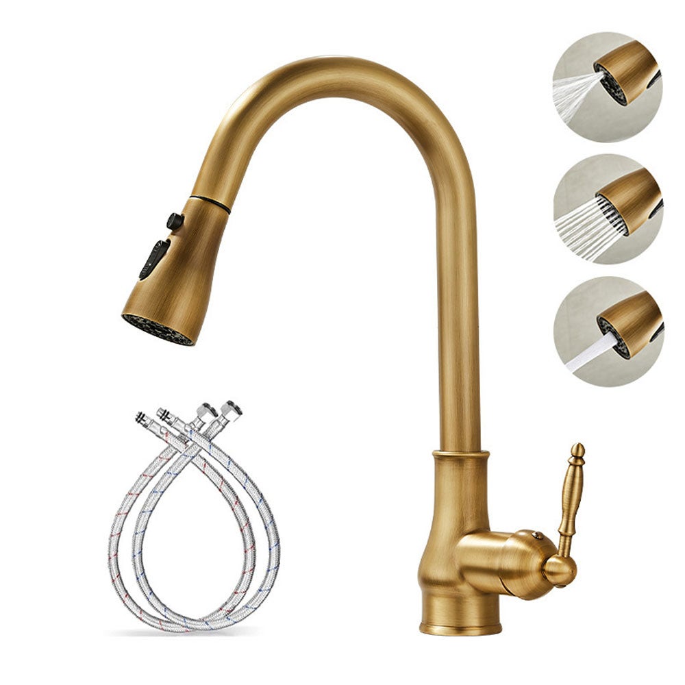 Bateria kuchenna zlewozmywakowa, bateria blatowa z wyciąganą wylewką, odpowiednia do barów, balkonów i kuchni, z trzema trybami zużycia wody