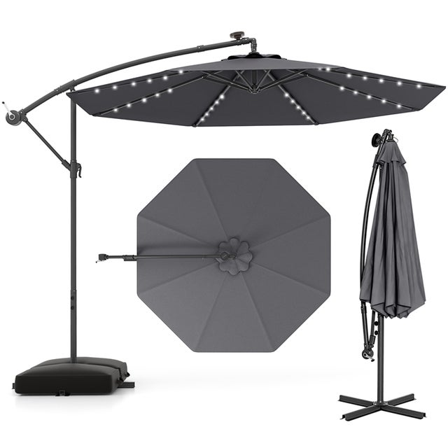 Guarda-chuva offset 3x3m, grande guarda-chuva cinza