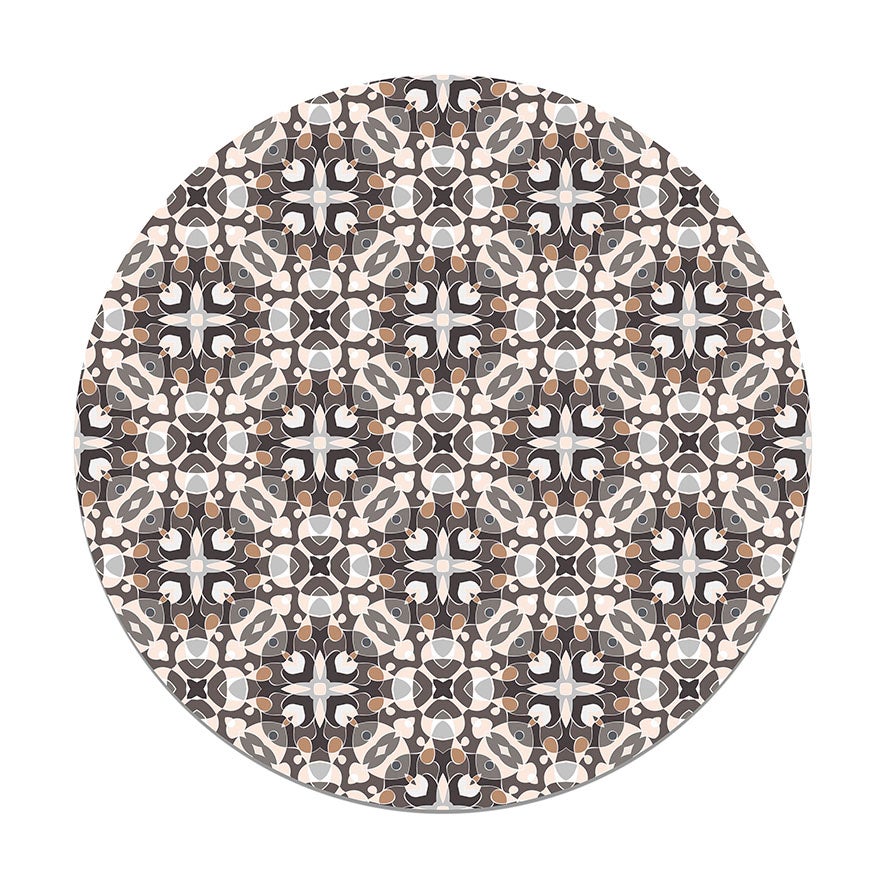 Panorama alfombra vinílica redonda estilo hidráulico oriental gris 100x100 cm - alfombra cocina vinilo - alfombra salón antideslizante