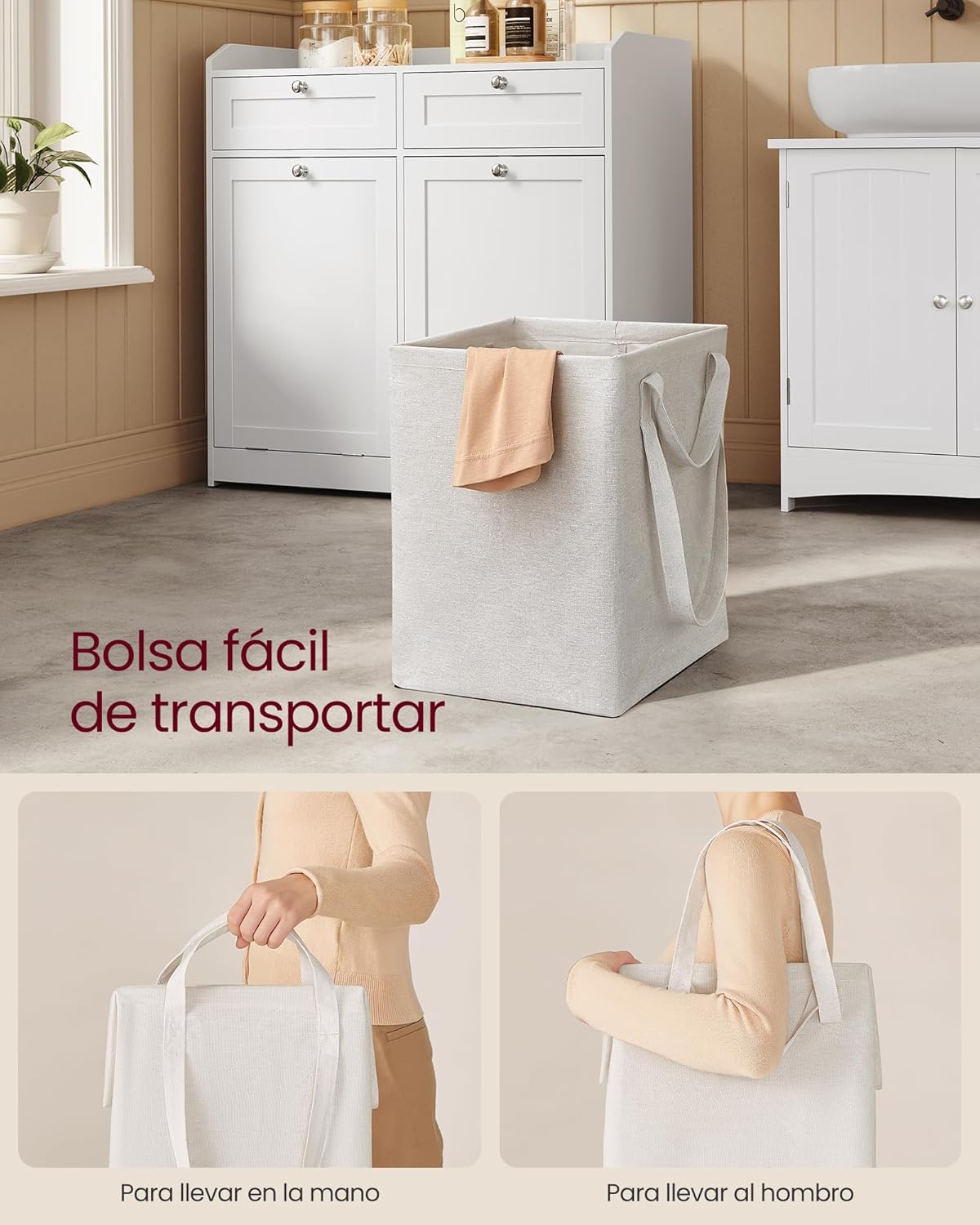 Armario de Baño con Cesto Ropa Sucia, Mueble de Baño con 2 Cajones y 2 Cestas de Ropa Sucia, 40 x 78,9 x 80,2 cm, Blanco Nube - 5
