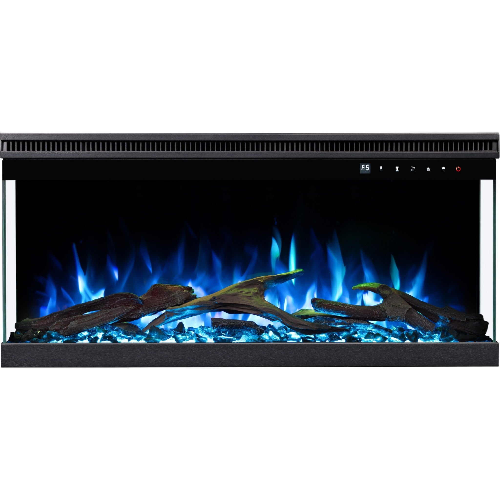 Trójstronny kominek elektryczny AFLAMO Unique 160 PRO - ogień premium - na ścianę i do zabudowy - 160x39x20 cm - kominek LED z grzaniem 750/1500 W - 5