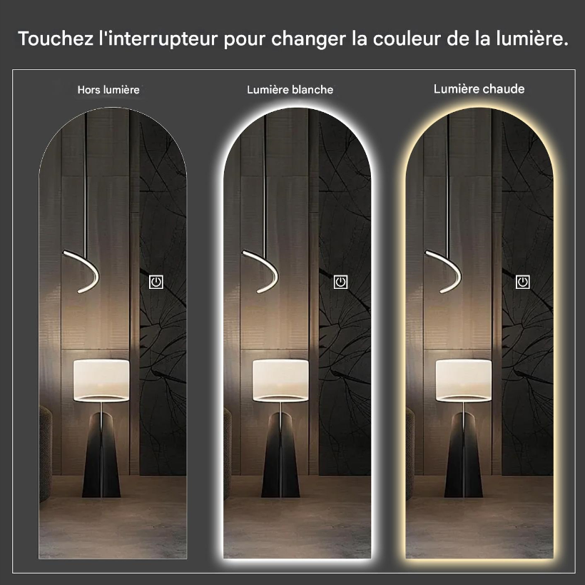 Miroir LED arqué pleine longueur, intensité variable, haute résolution, antidéflagrant, les studios et plus encore - 7