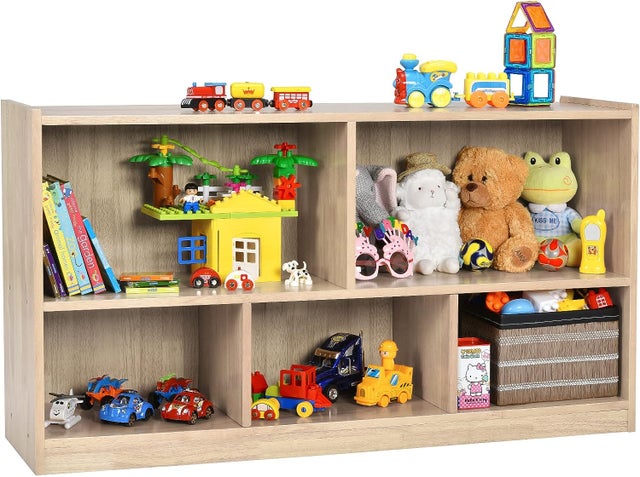 HONEY JOY Organizer Per Giocattoli 5 Sezioni, Scaffale In Legno 111x30x61 Cm, Per Asilo E Sala Giochi