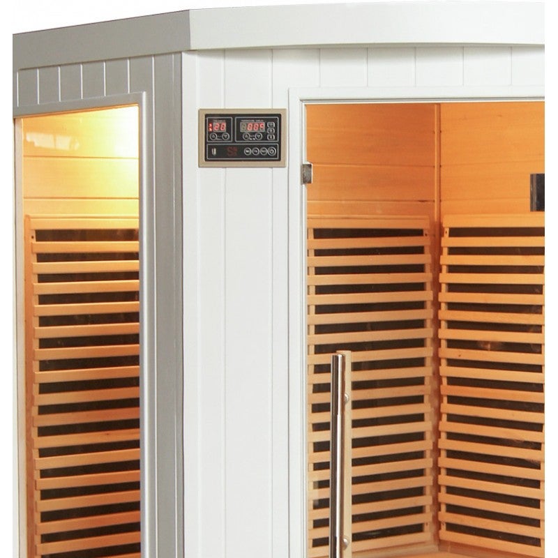 SNÖ Sauna d'angle infrarouge 3-4 places 2200W Hemlock blanc 9 panneaux carbone - 5