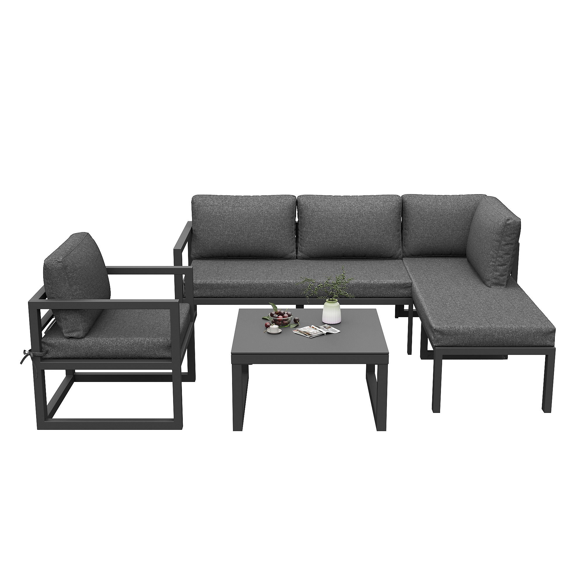 Ensemble de meubles de jardin en corde, canapé d'angle, y compris tous les coussins d'assise et les coussins, gris - 5