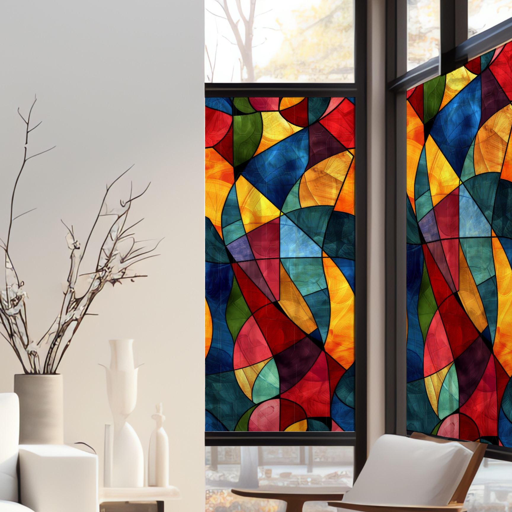 Pegatinas decorativas electrostáticas, llamas de color, efecto de vidrieras, 150 cm x 67.5 cm