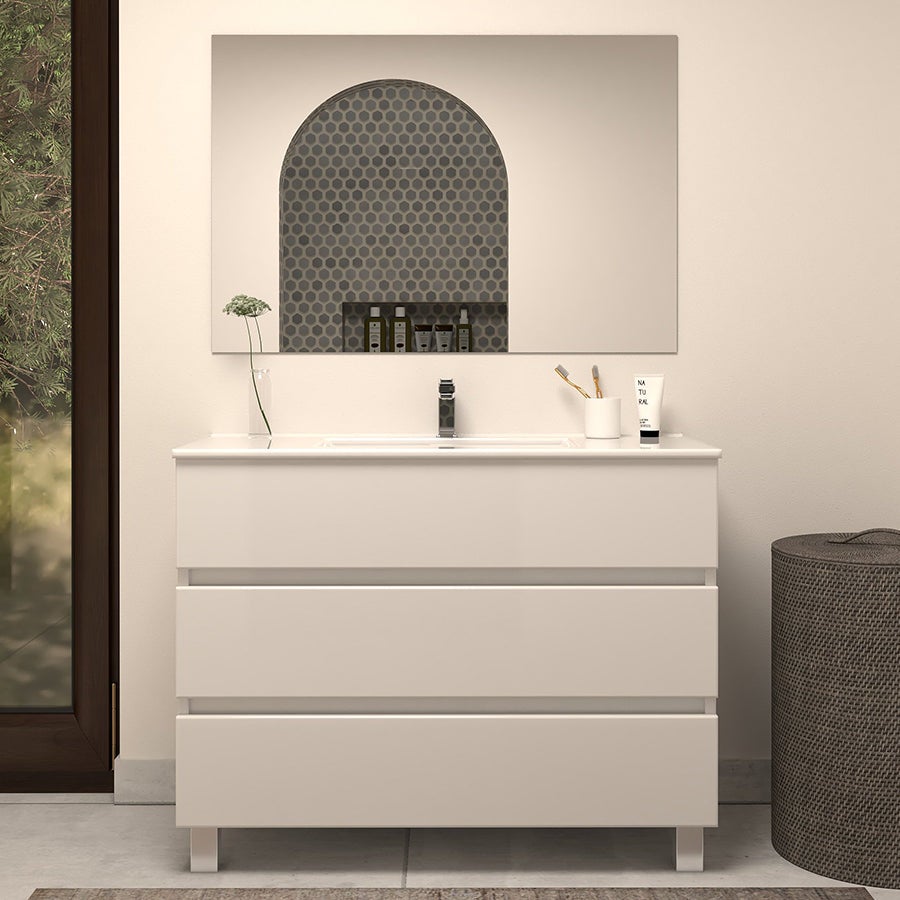 Meuble de salle de bain 100cm simple vasque - sans miroir - 3 tiroirs - blanc - MAYOR - 3