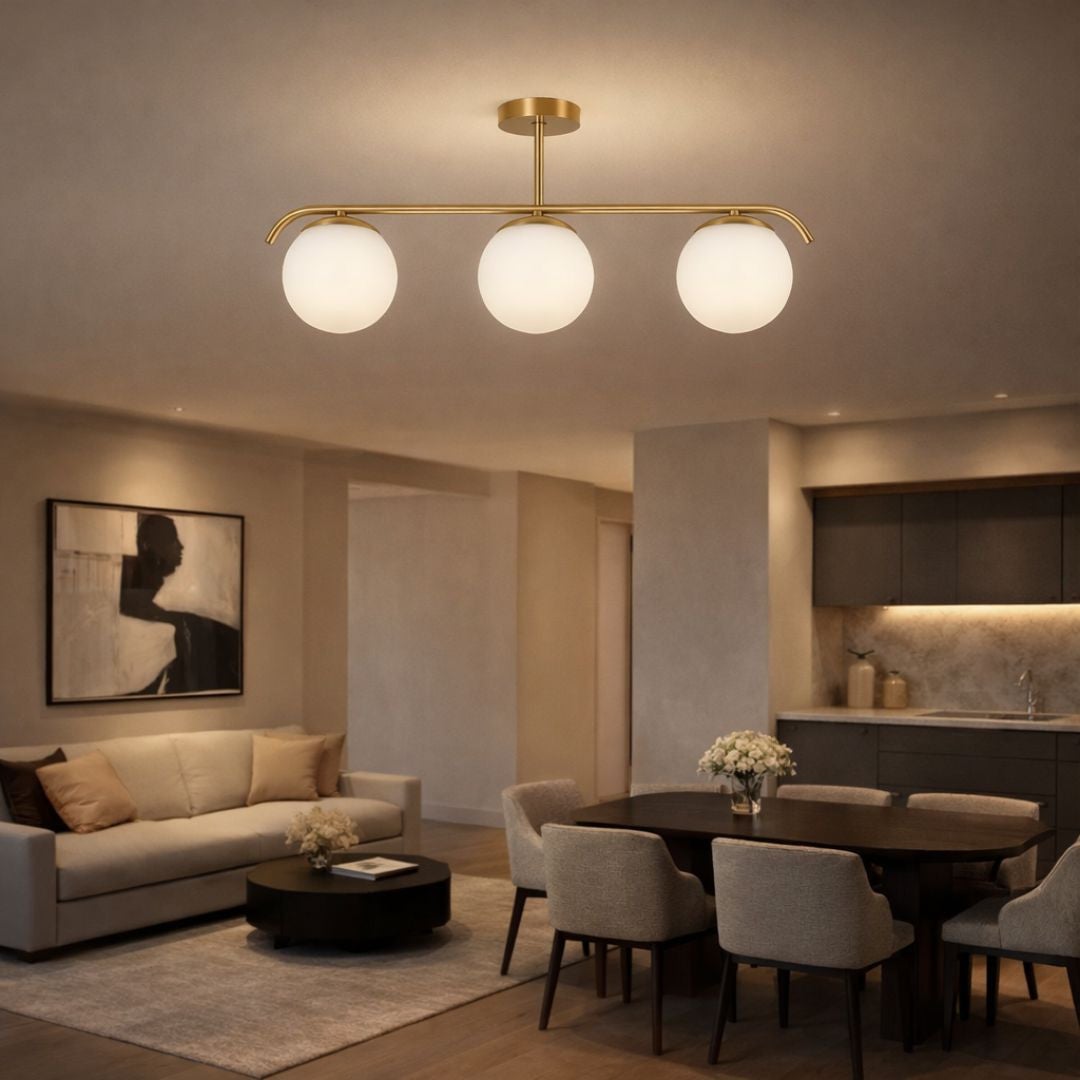 Lámpara de techo triple bolas cristal 