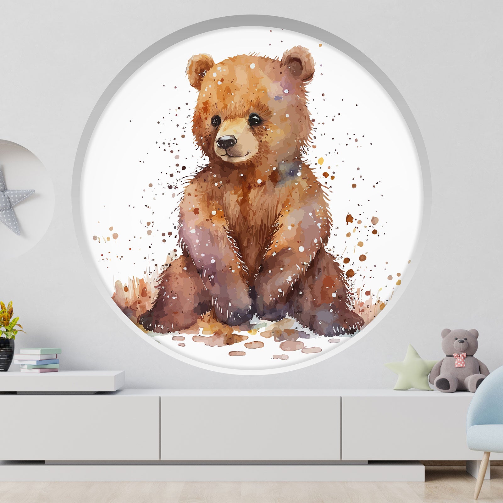 Stickers mural trompe l'oeil Arche rond enfants - Ours - Diamètre 50 cm - 2