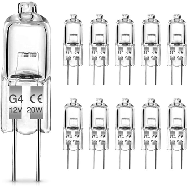 Ampoules Halogènes G4, 20W Ampoule G4, Lampe de Base à Broche Halogène 12V, Blanc Chaud 2700K,, 300LM, Lampe Halogène Basse Tension G4,, Paquet de 10