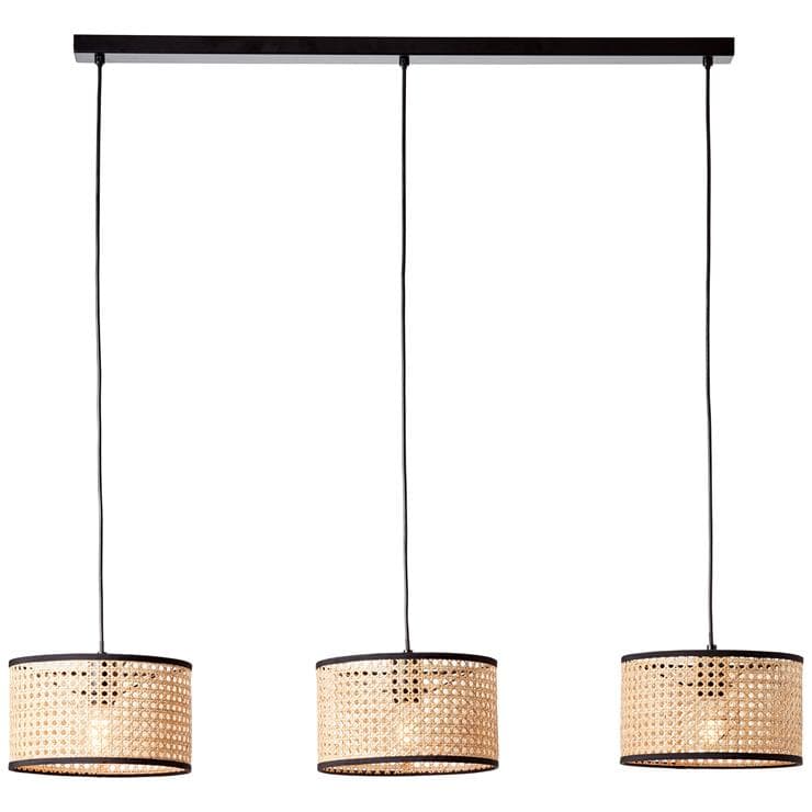 Lampa BRILLIANT, zawieszenie Wiley 3-płomienne czarne / kolor drewna, 3x A60, E27, 60W, kabel można skrócić / regulowana wysokość