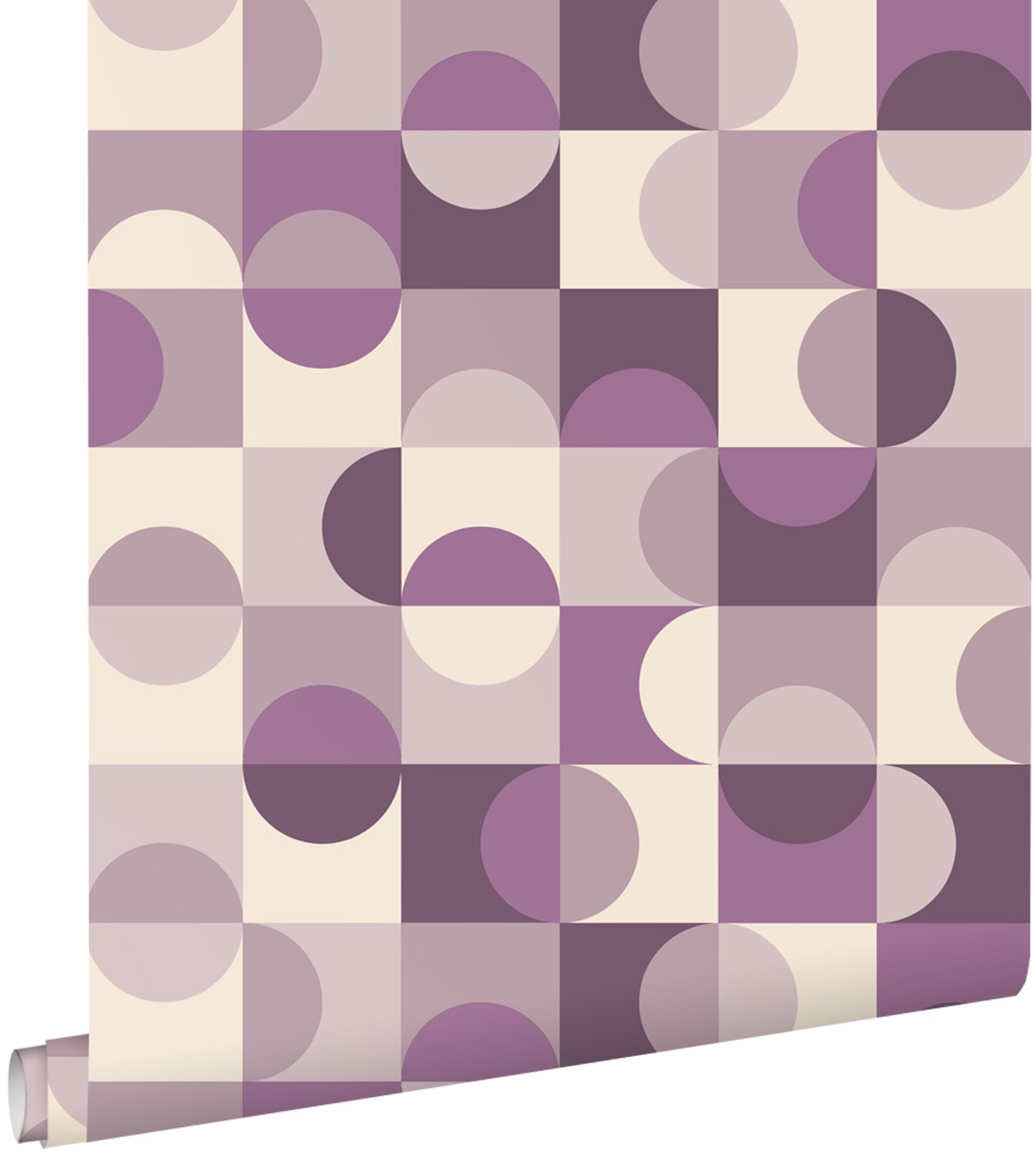 Tapeta koła w stylu Bauhaus fioletowymIbeżowym - 50 x 900 cm - ESTAHOME