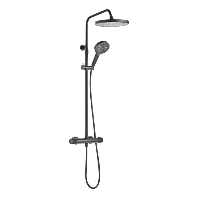 Schulte colonne de douche, mitigeur thermostatique, robinetterie avec douche de tête effet pluie, douchette 3 jets, noir mat GLAIA
